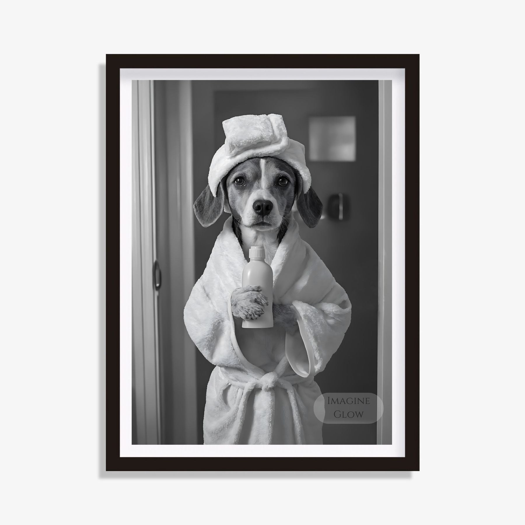 Beagle bathroom wall art black and white design