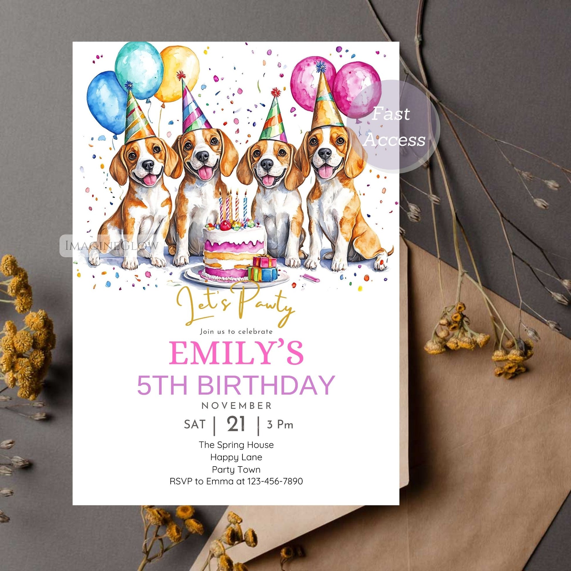 Fun dog-themed birthday invitation with Beagles.