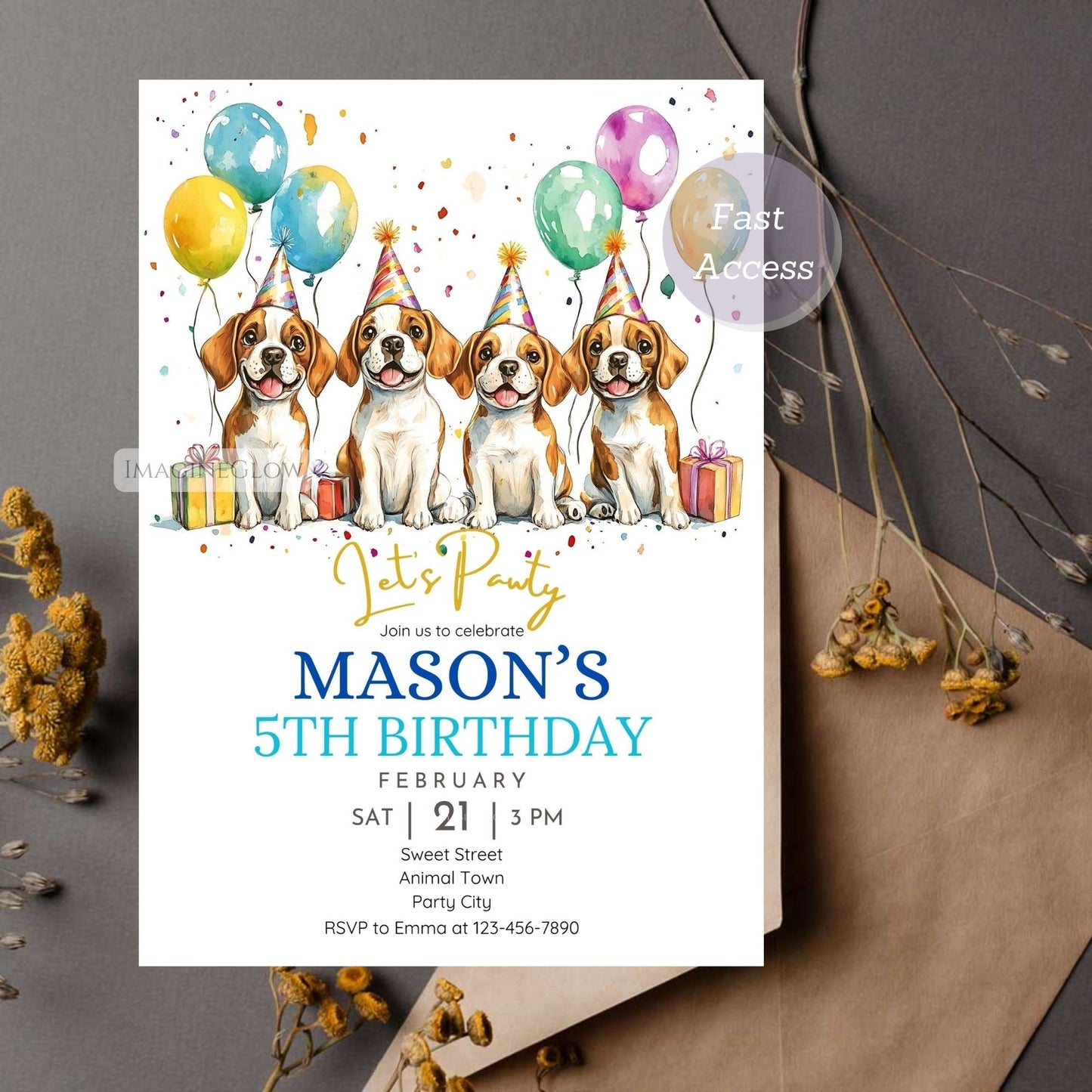 Fun Beagle-themed birthday invitation.
