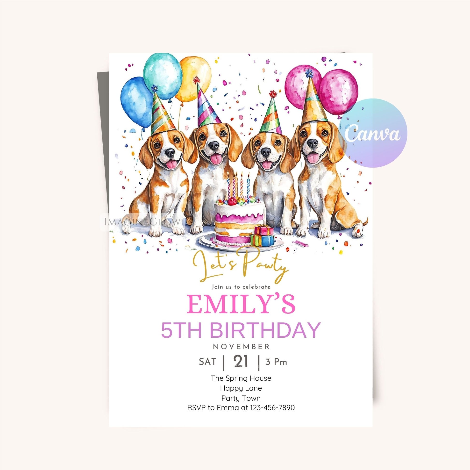 Editable Beagle birthday party invite.