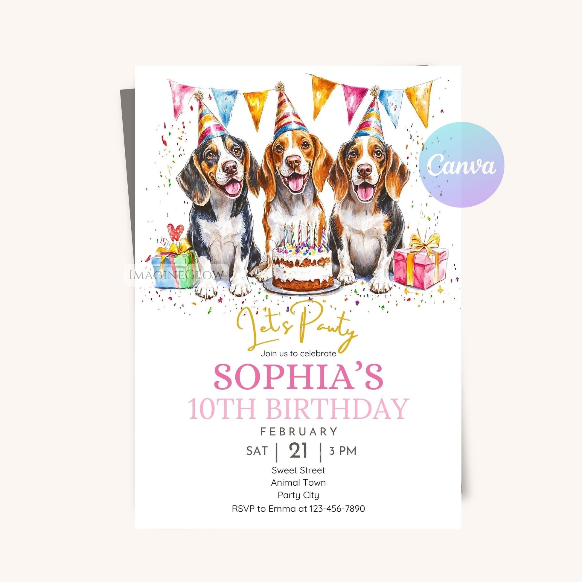 Printable dog-themed birthday invitation.
