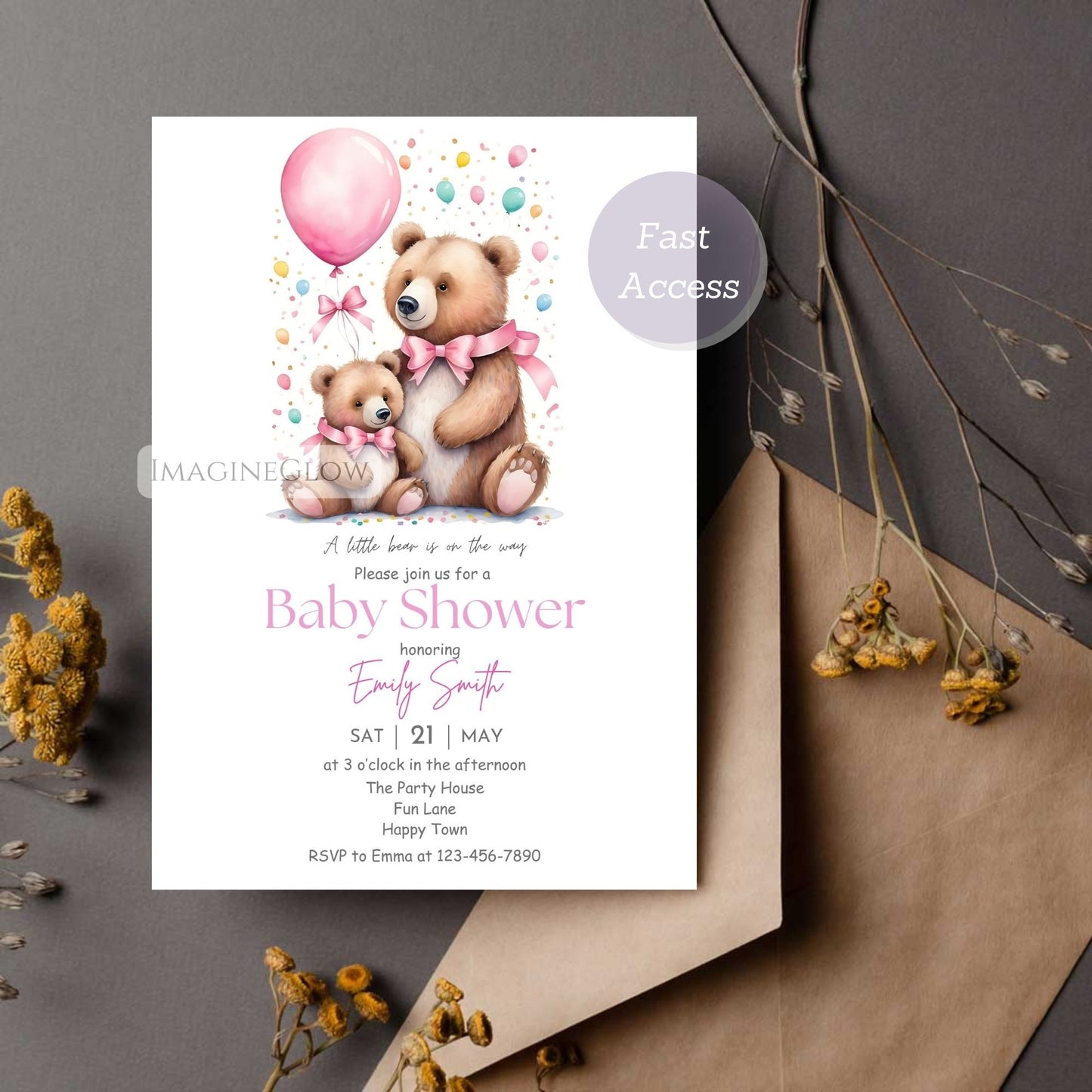 personalized bear baby shower invitation