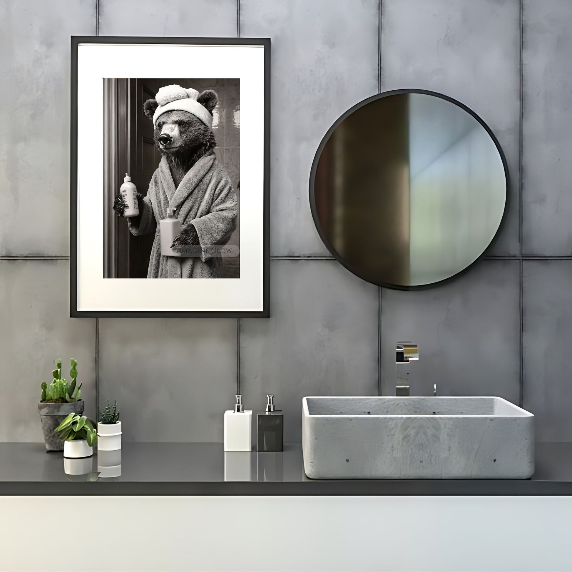 Wild bear bathroom art print for bathroom decor
