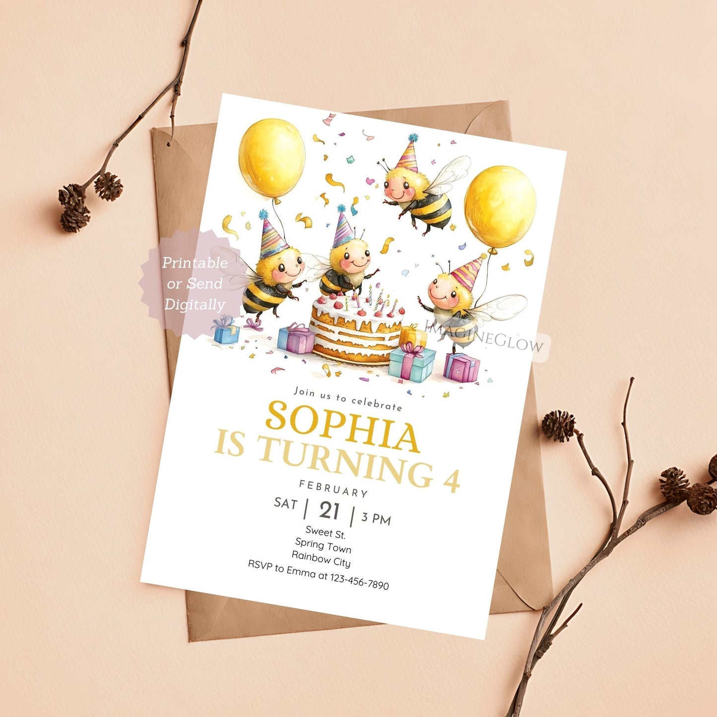 Bee Birthday Invitation digital download
Cute bee-themed party invite printable