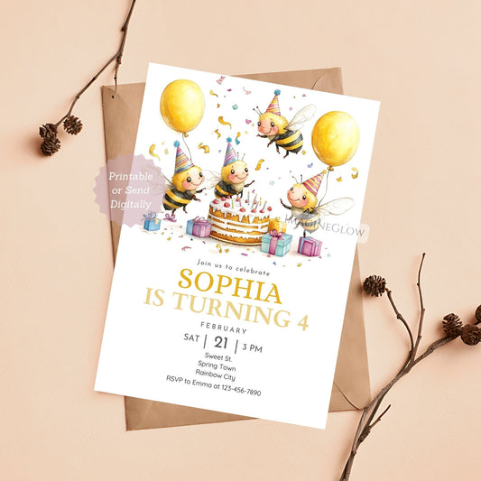 Bee Birthday Invitation digital download
Cute bee-themed party invite printable