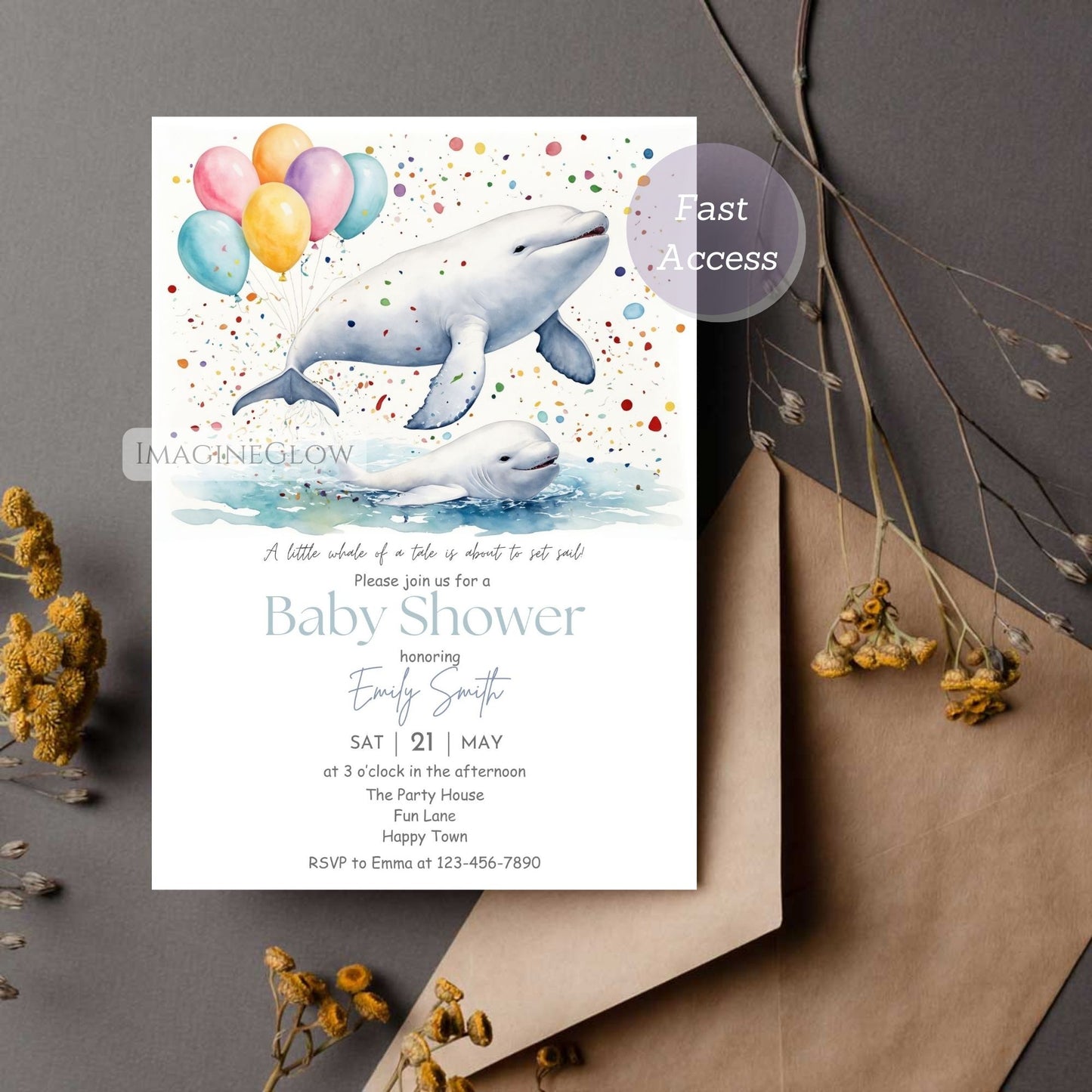 cute whale baby shower invitation digital
blue whale baby shower invitation for boy