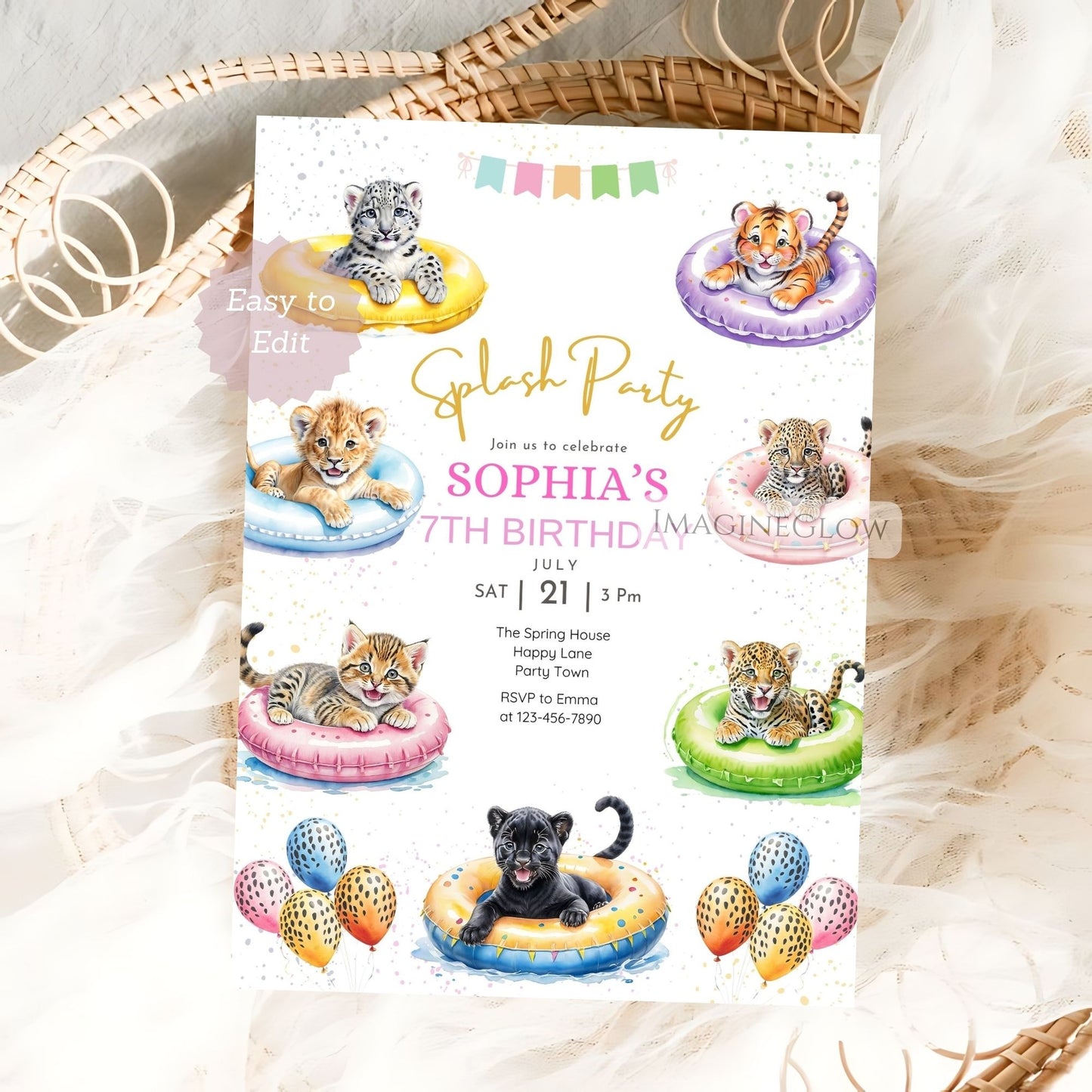 wildcats pool party birthday invitation
