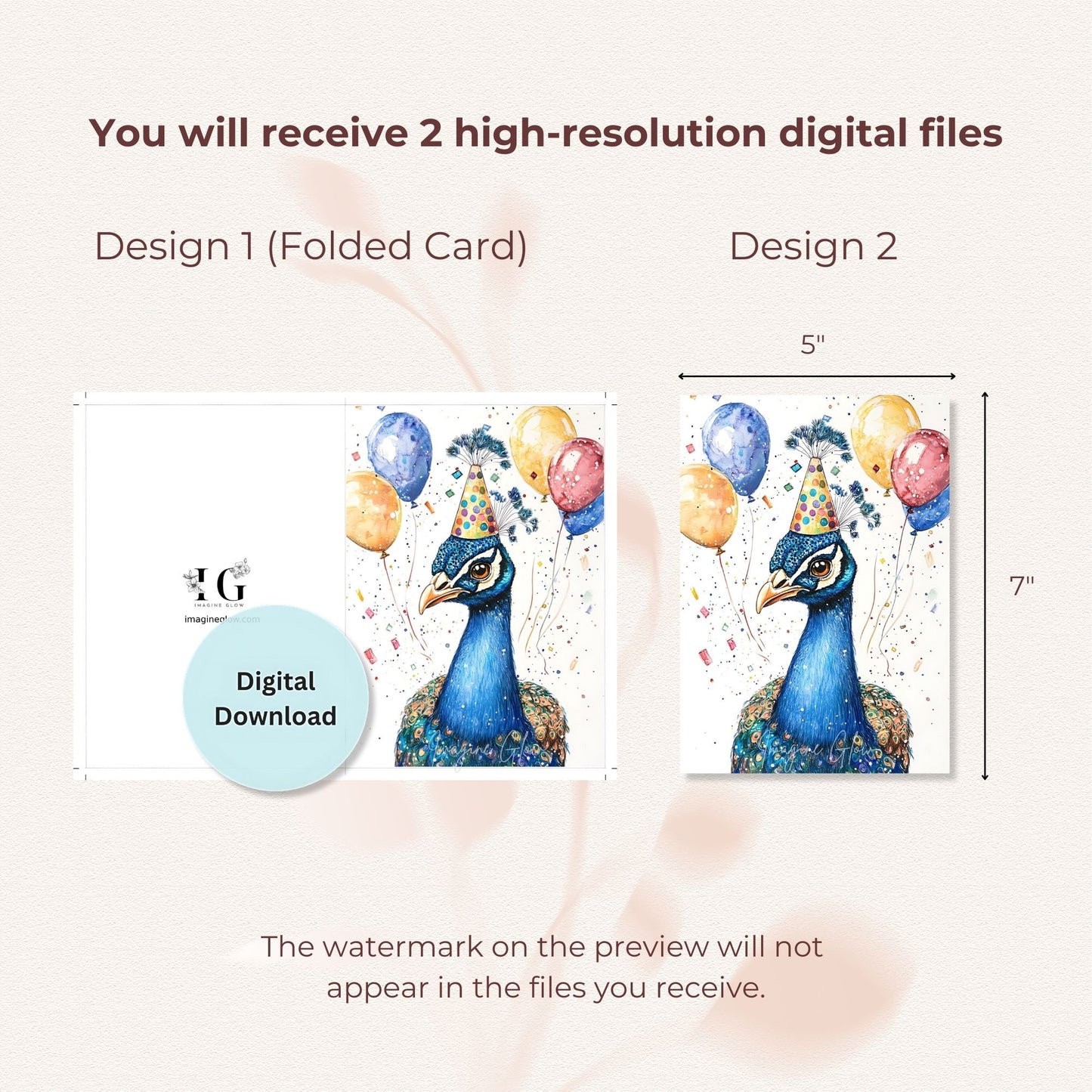 Printable Peacock Art Card Birthday Celebration