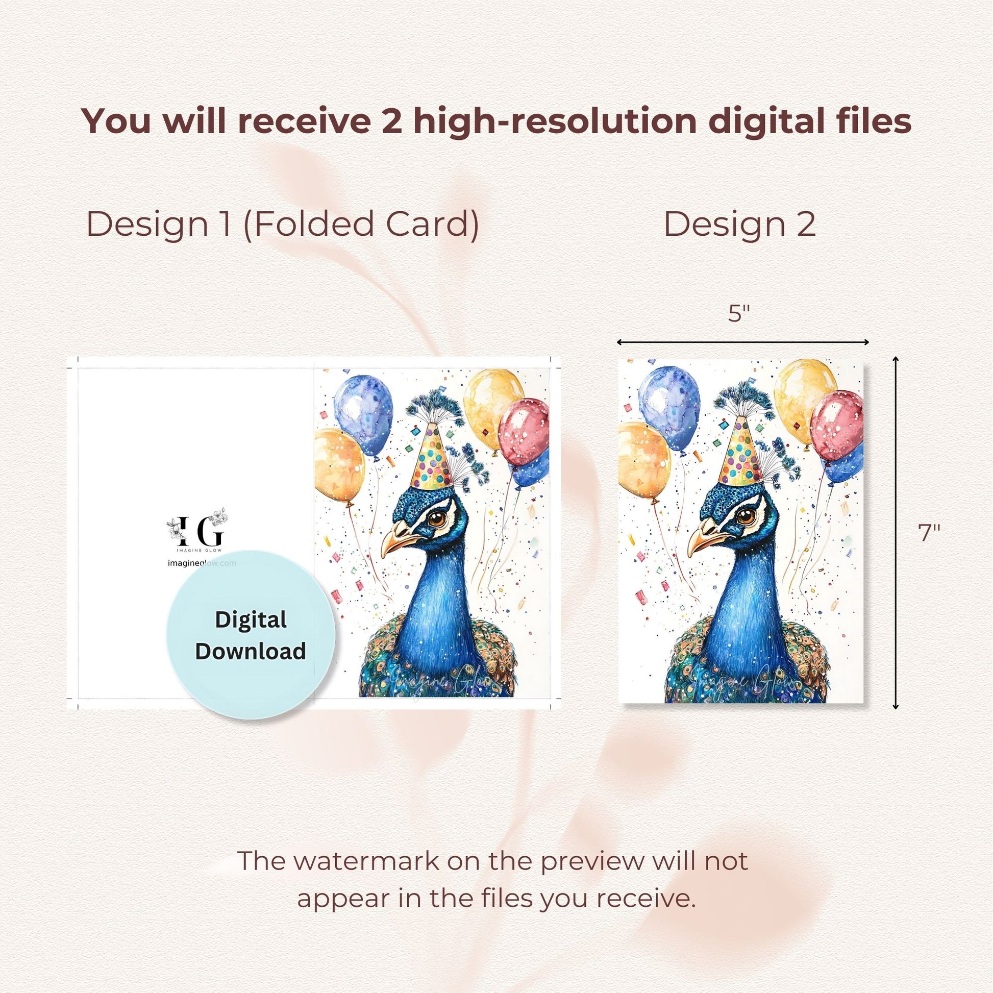 Printable Peacock Art Card Birthday Celebration