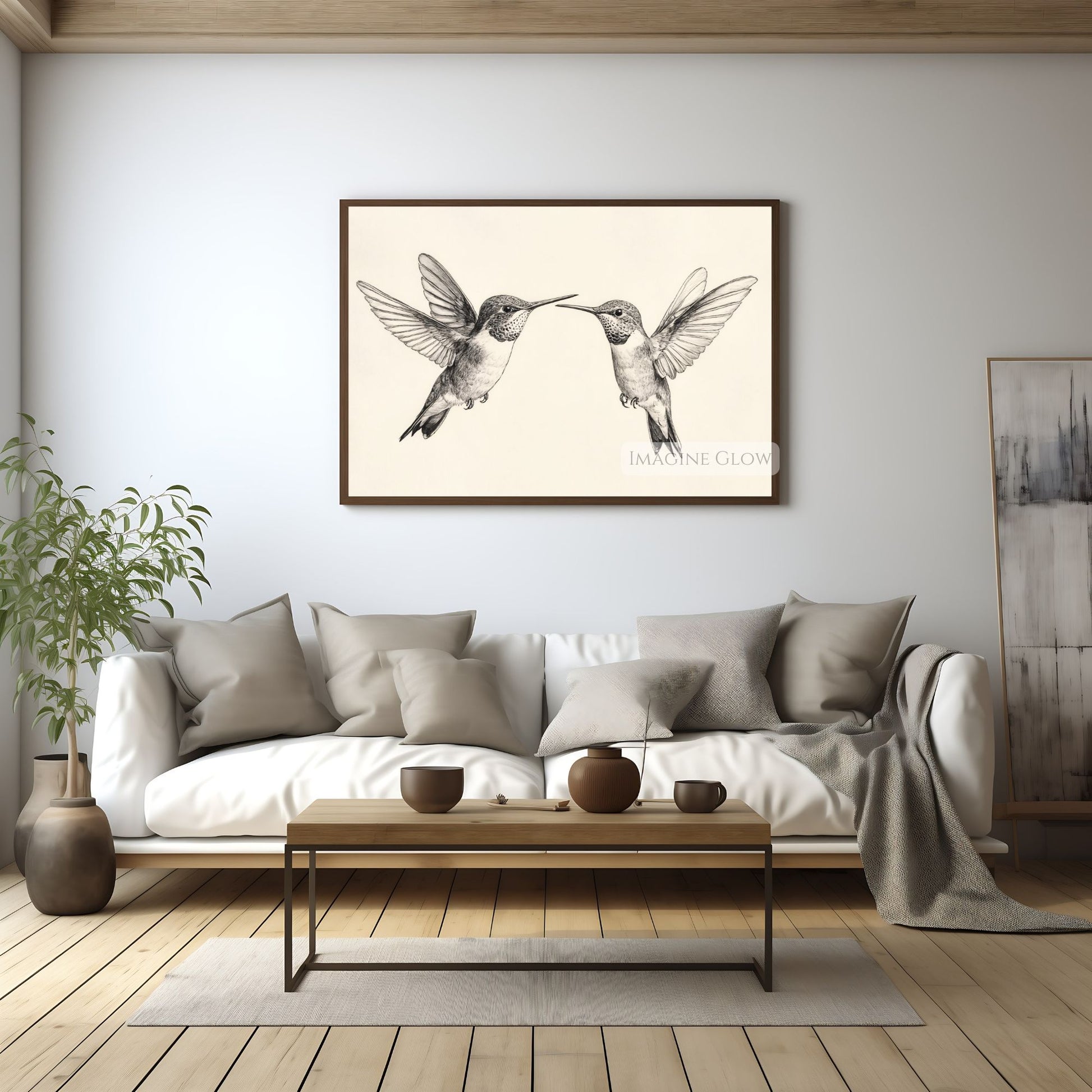 Nature-inspired hummingbird pencil drawing print