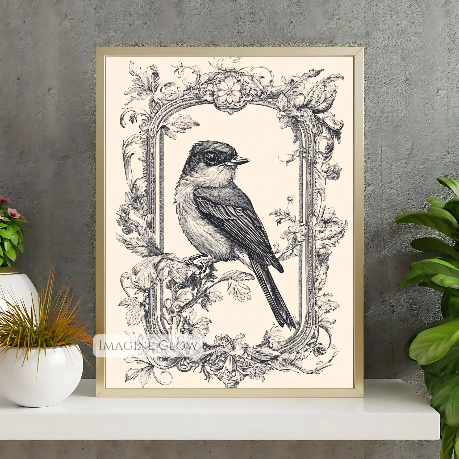Antique bird art print for rustic farmhouse style.