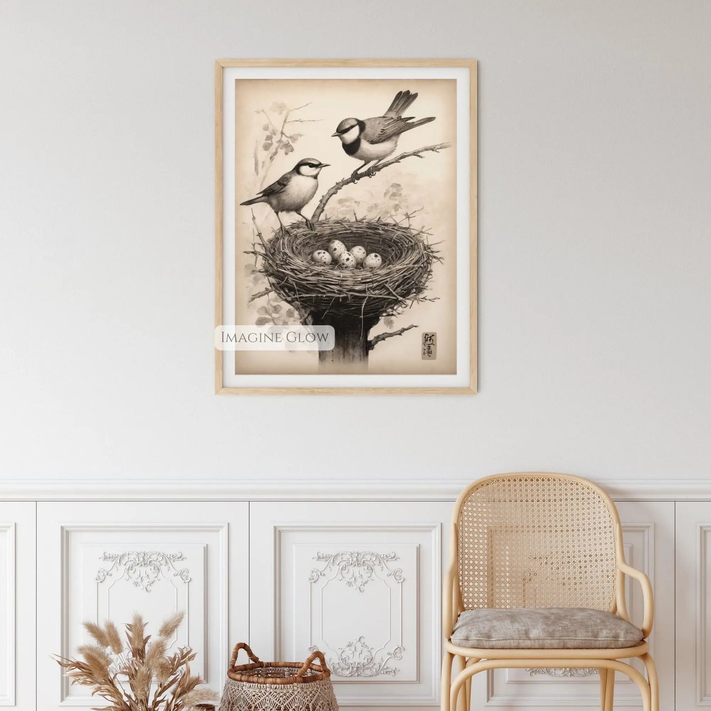 Bird nest artwork for farmhouse-style home decor