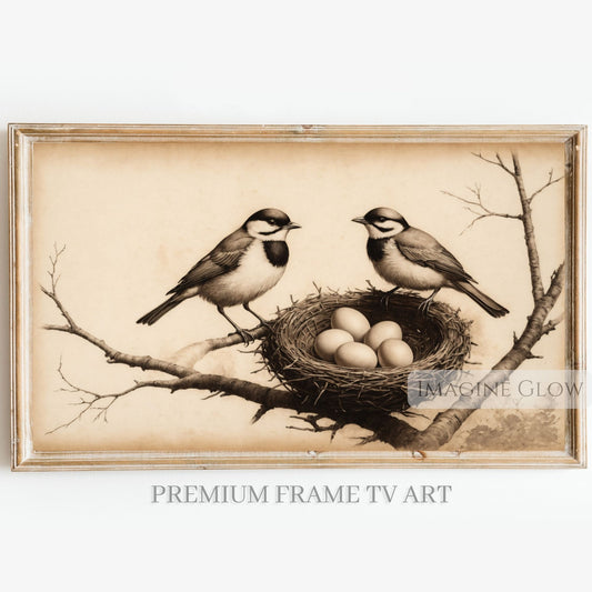 Antique bird nest artwork for Frame TV
Cottagecore bird nest TV display