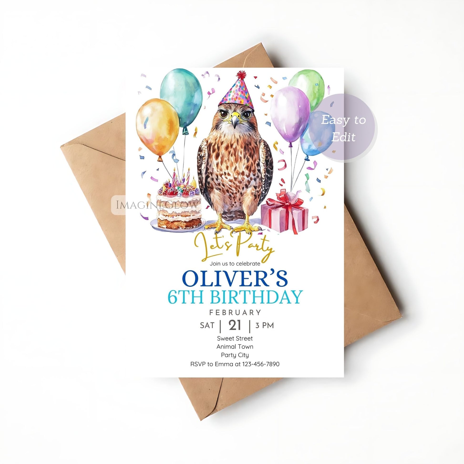 Personalized falconry birthday invitation
Outdoor adventure birthday invite