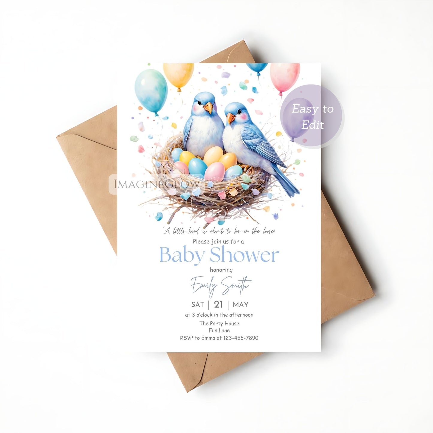 printable bird baby shower invitation