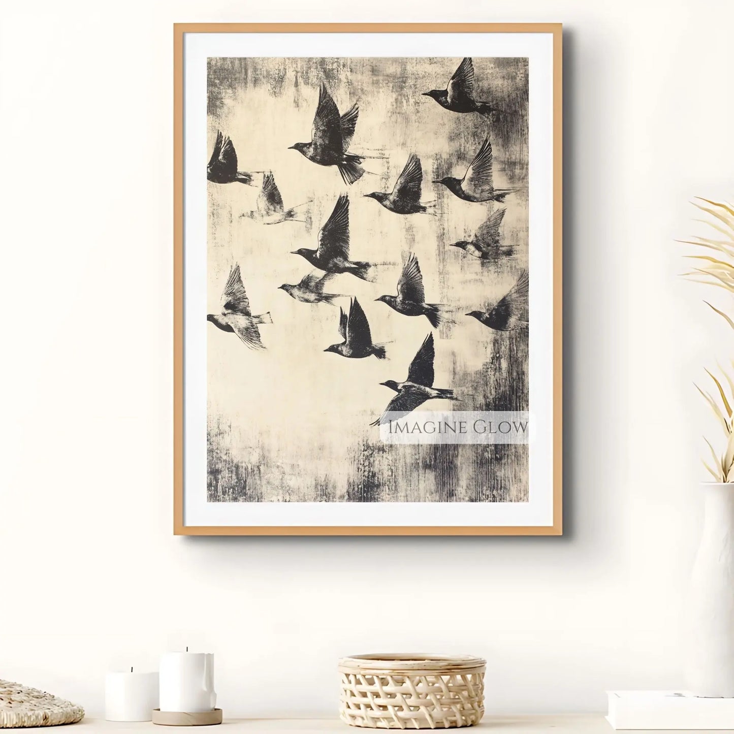 Antique bird migration print elegant nature art