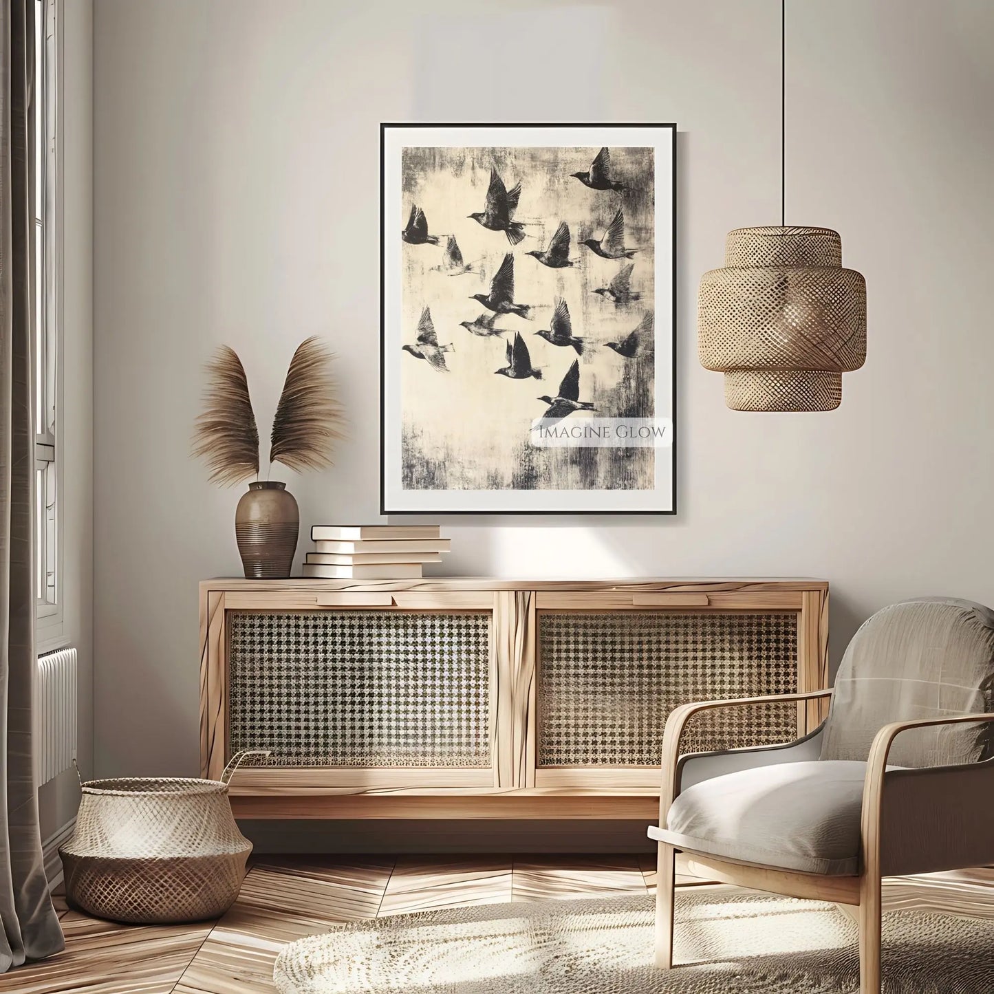 Birds flying in the sky vintage spring poster