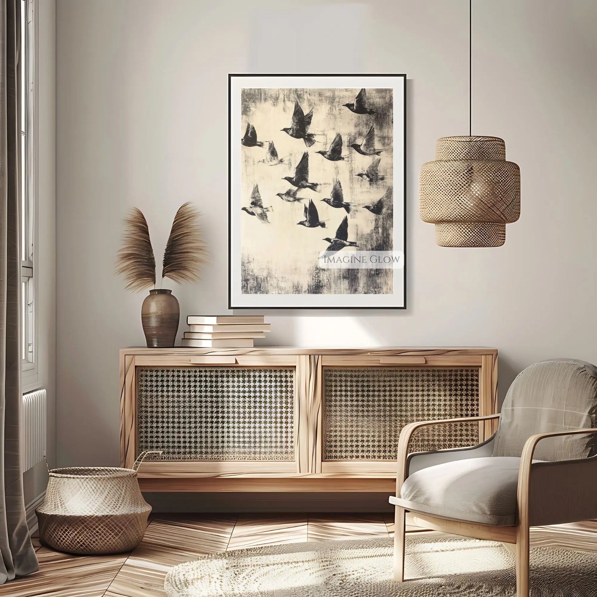 Birds flying in the sky vintage spring poster