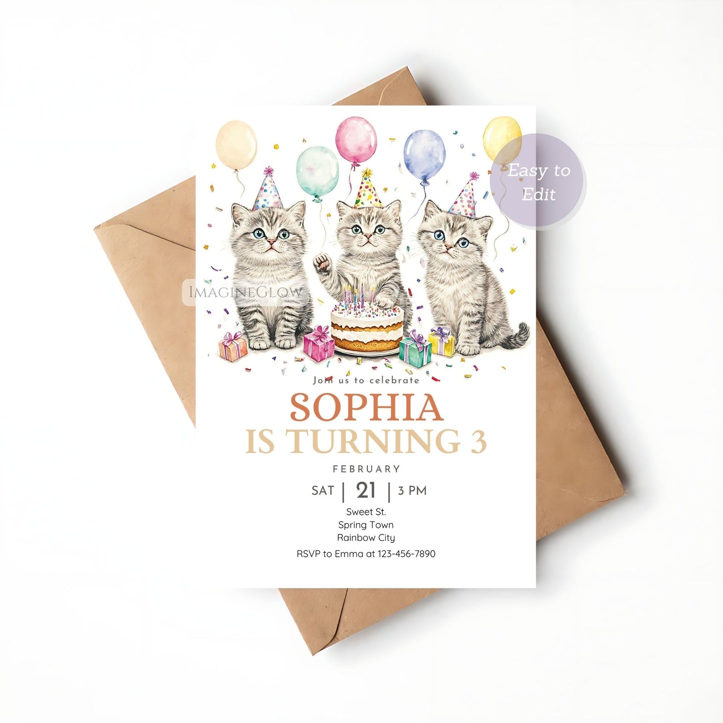 Editable pet-themed birthday invitation
Cat lover’s party invitation