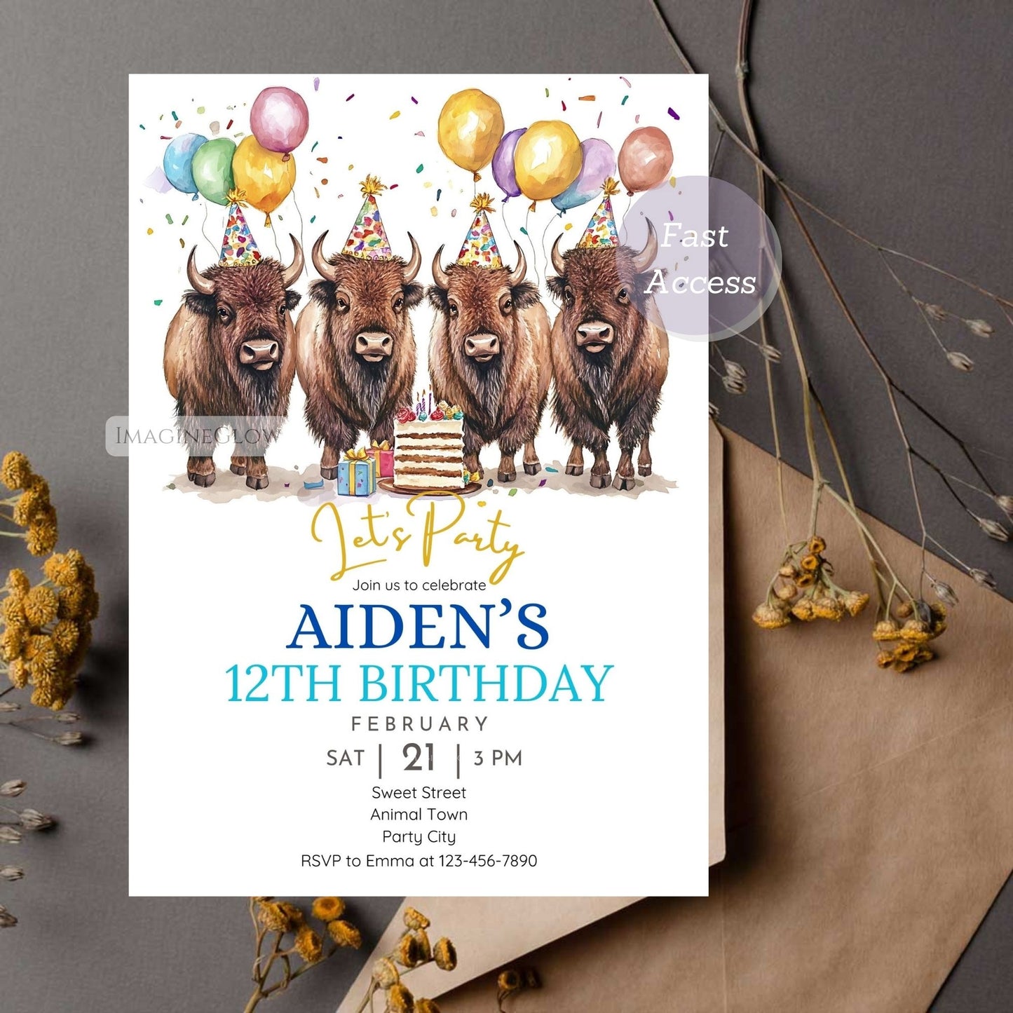 Bison Birthday Invitation rustic party theme