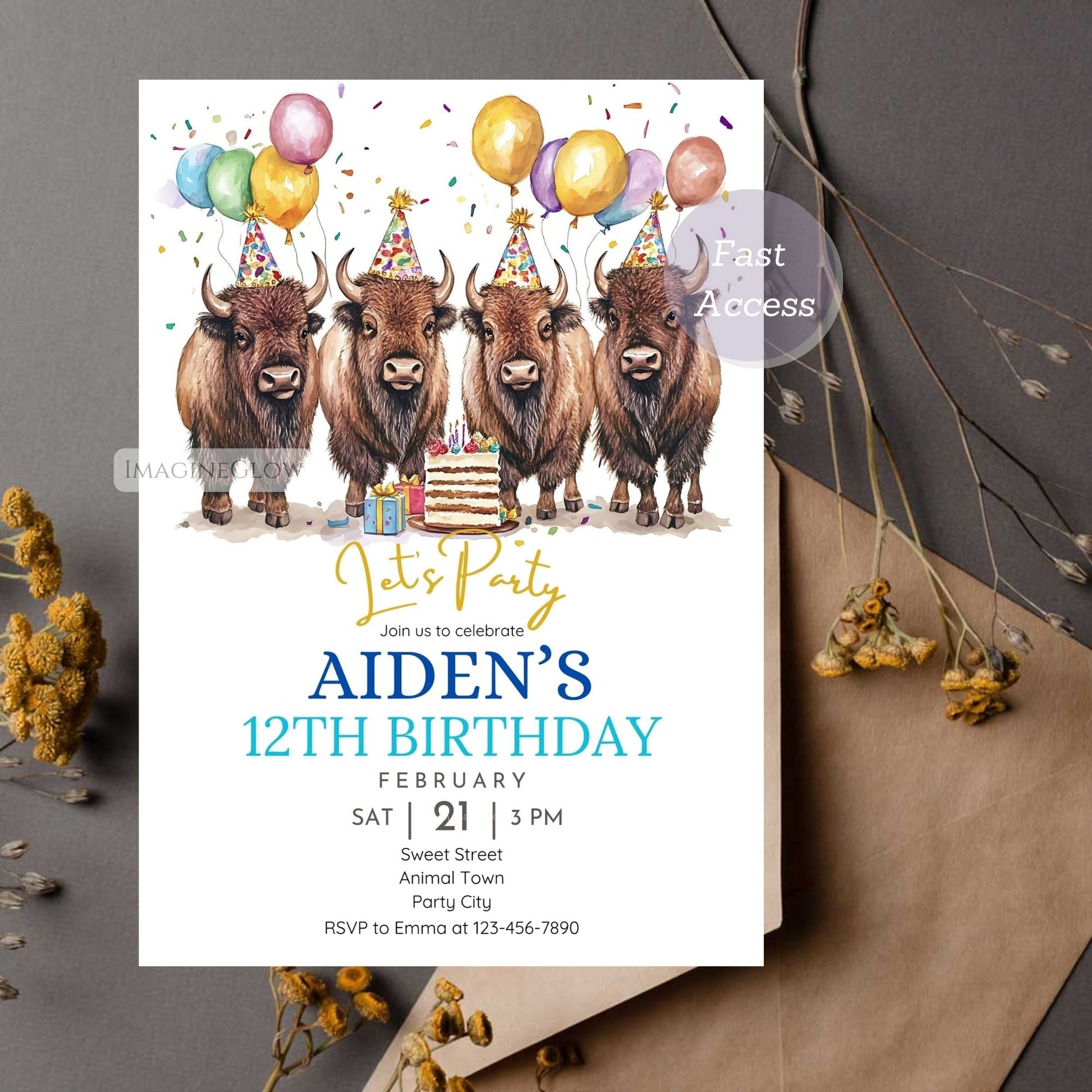 Bison Birthday Invitation rustic party theme