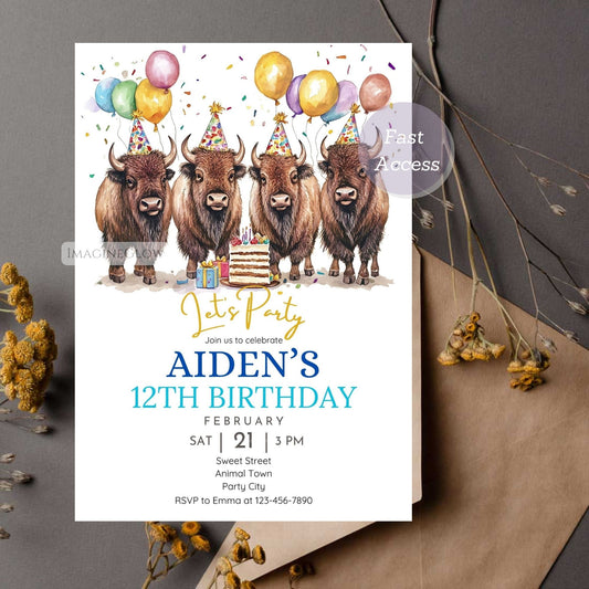 Bison Birthday Invitation rustic party theme