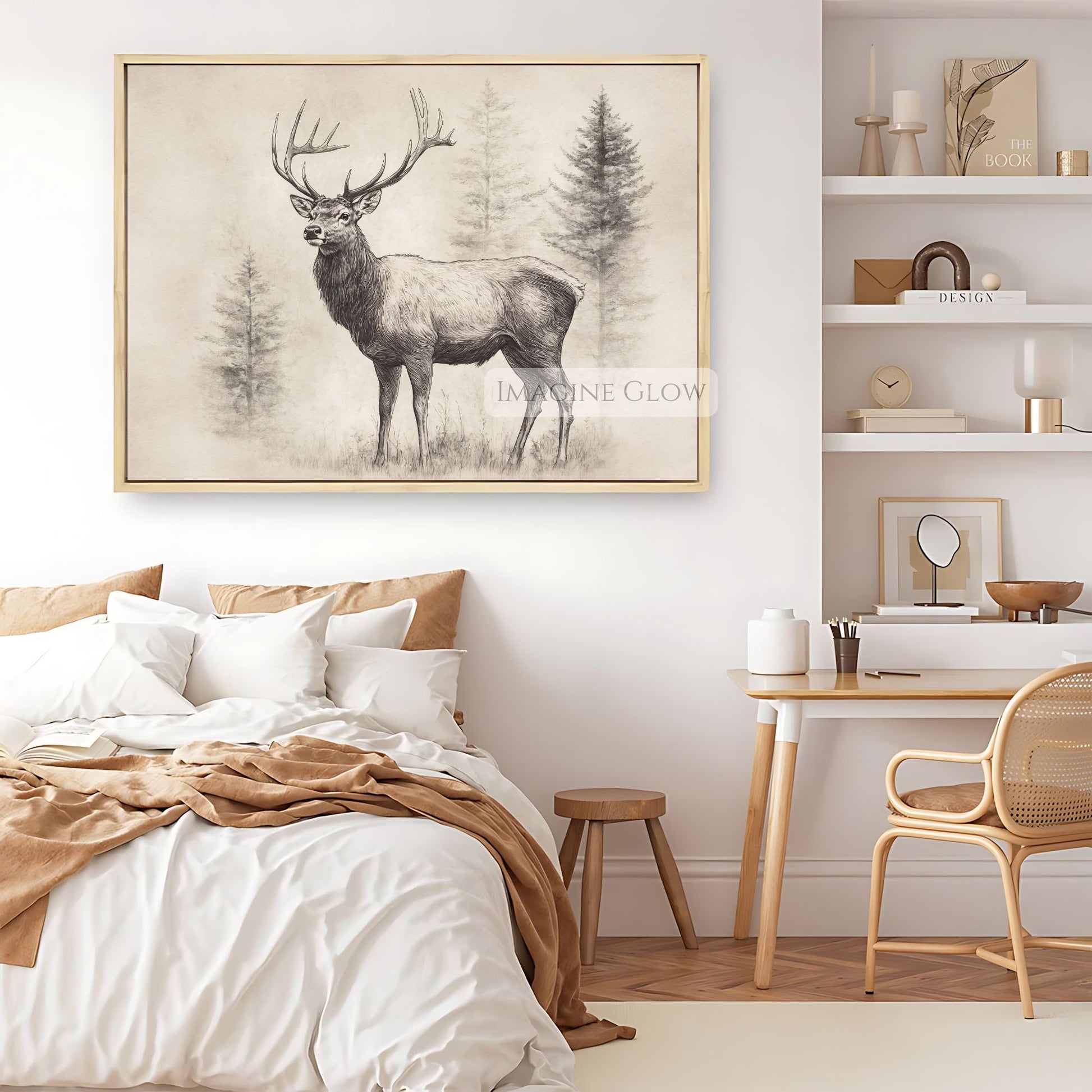 Nature-inspired deer stag sketch for vintage wall art.
