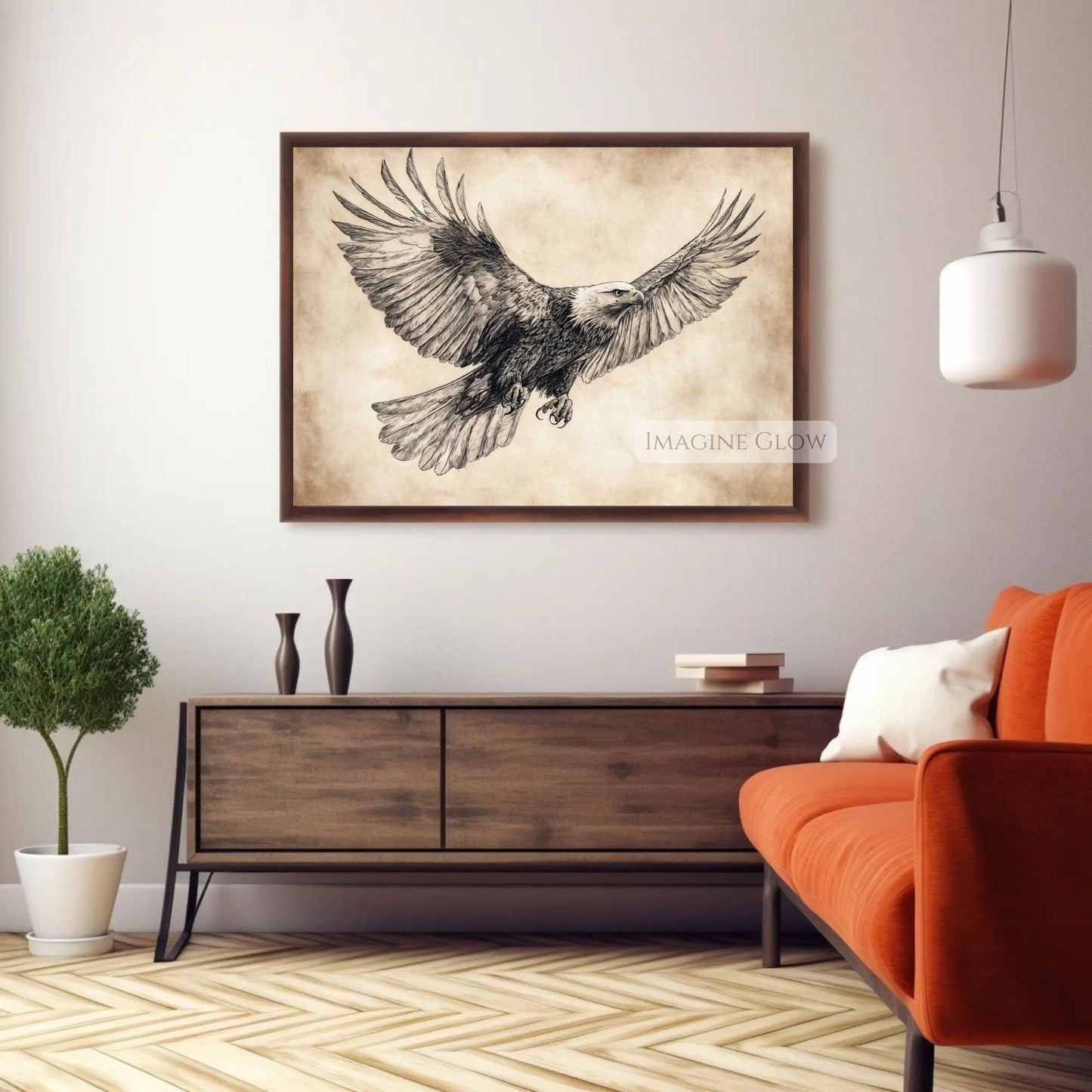 Vintage bird of prey sketch, eagle drawing for rustic home decoration.