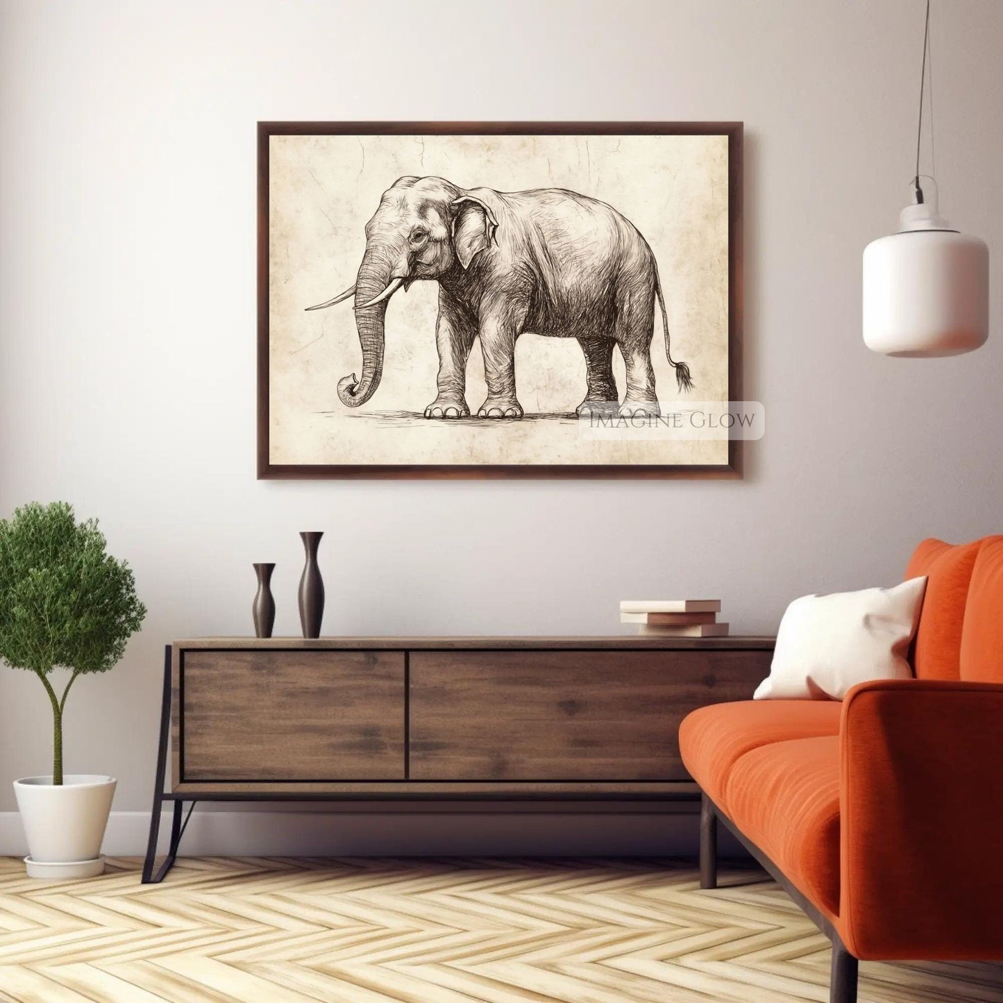 Safari-themed elephant drawing for rustic decor.