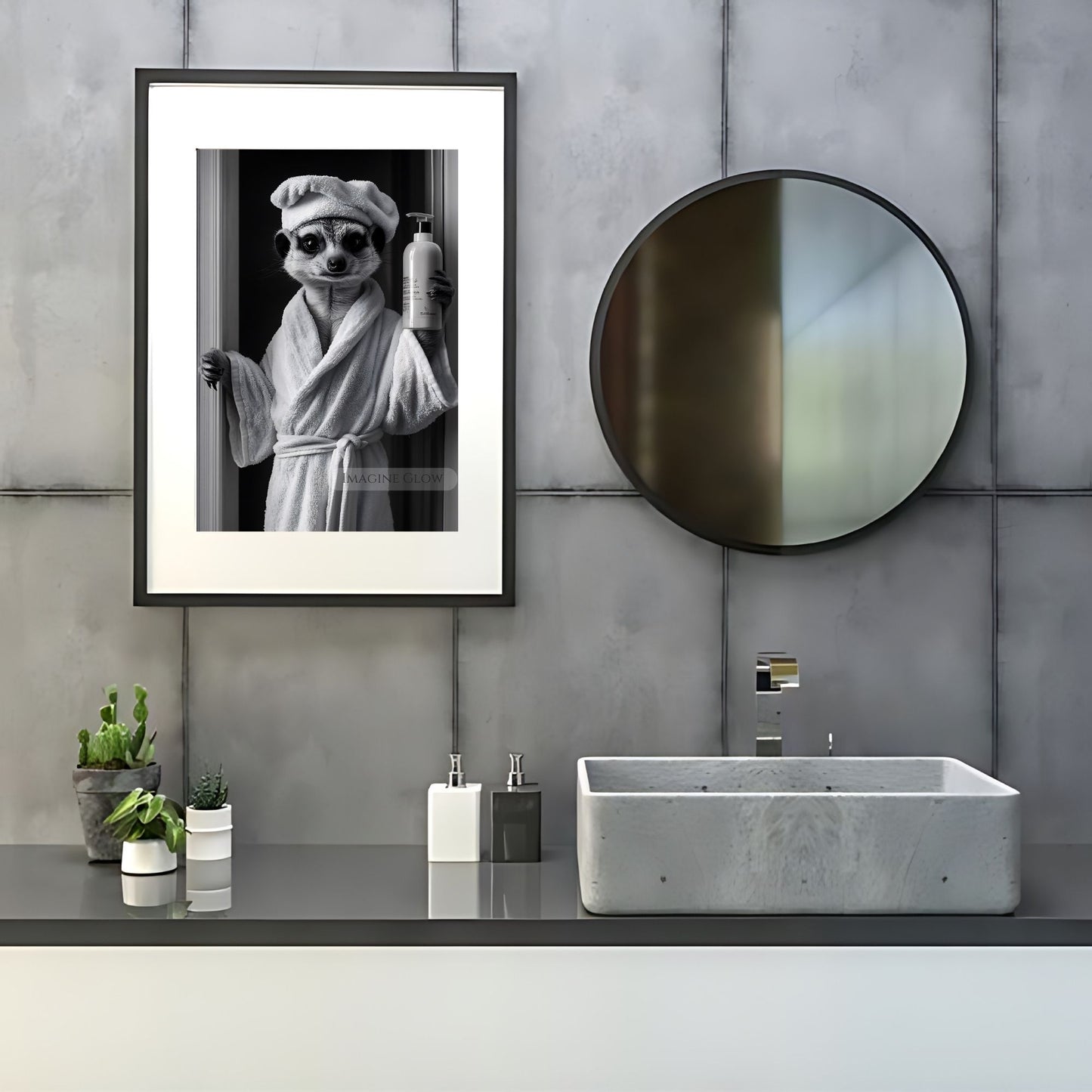 Meerkat in bathrobe bathroom decor