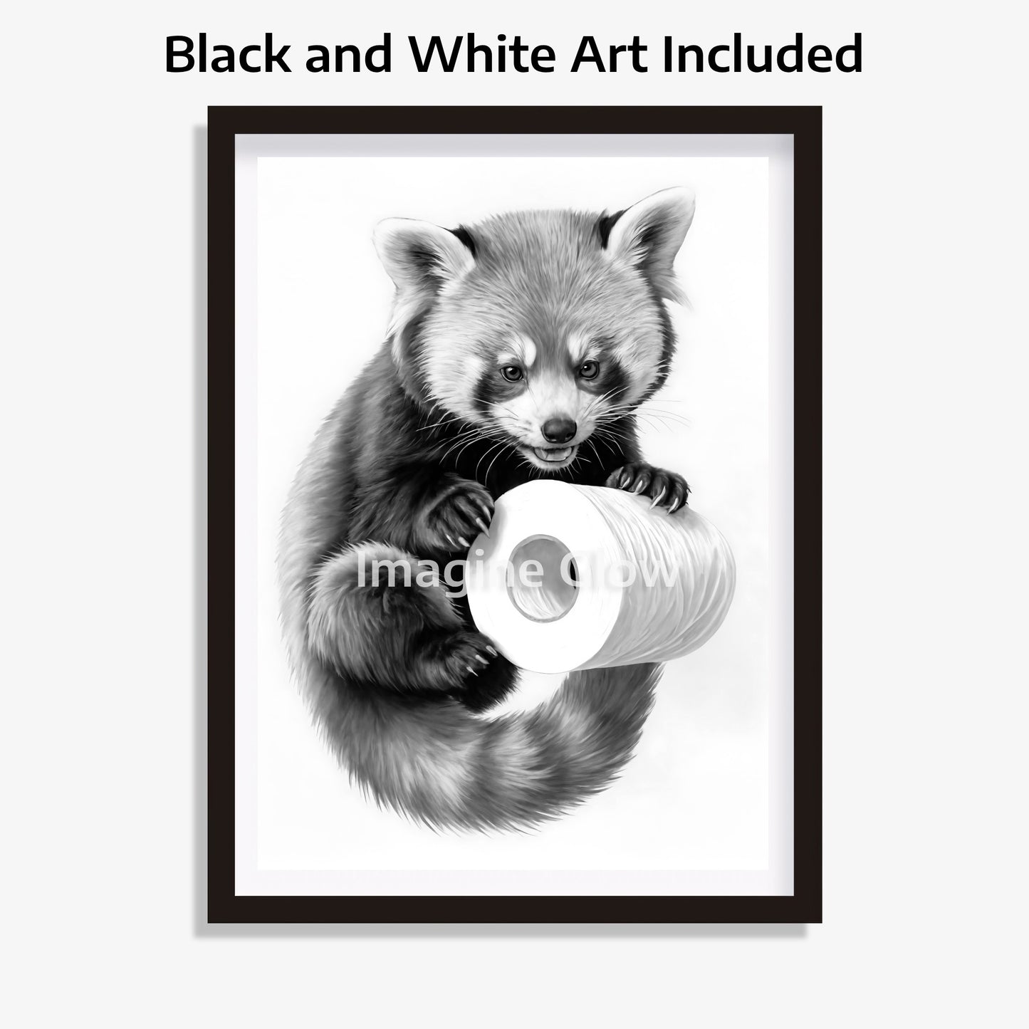 Red panda in toilet featuring a funny and black and white illustration