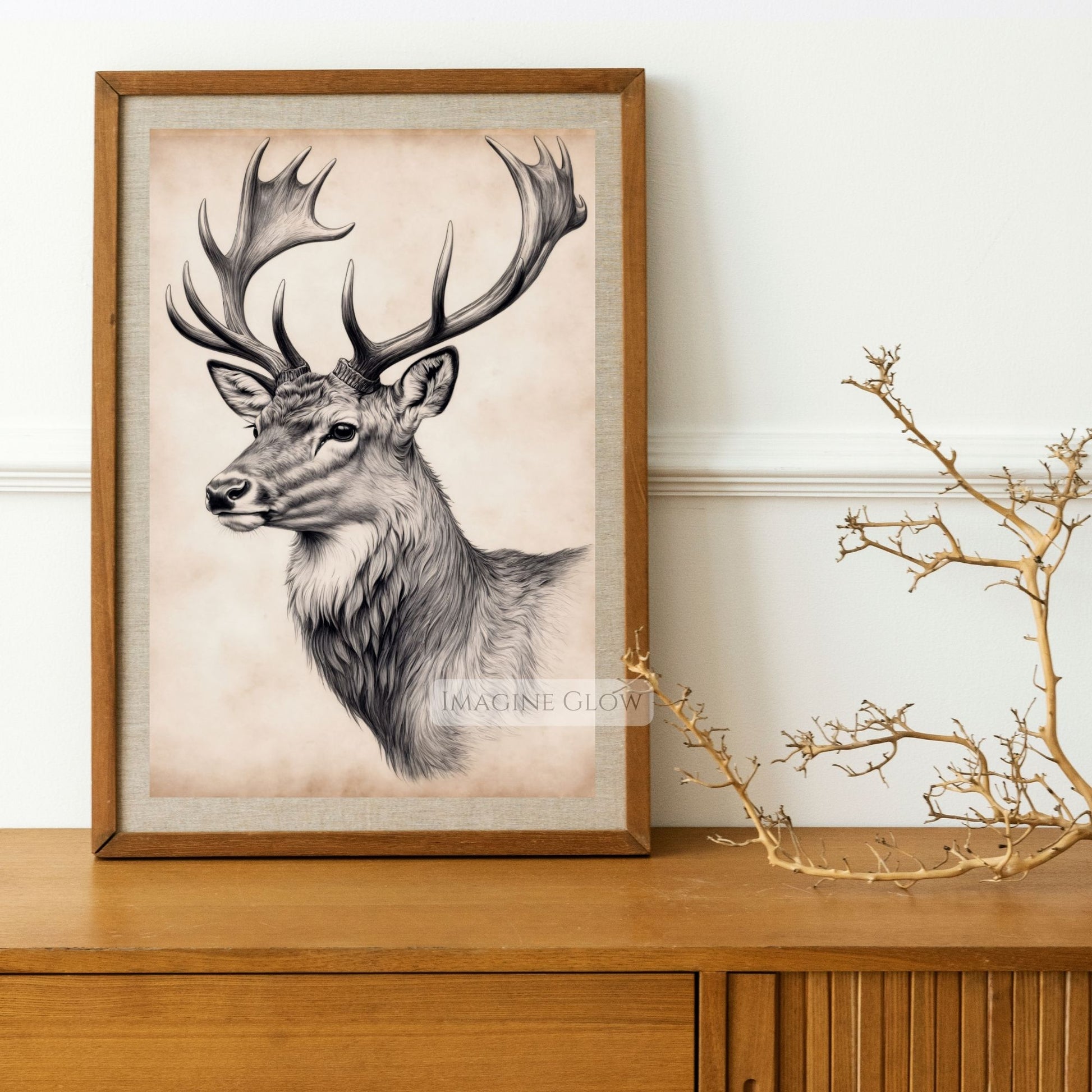 Detailed deer illustration for woodland interiors.
