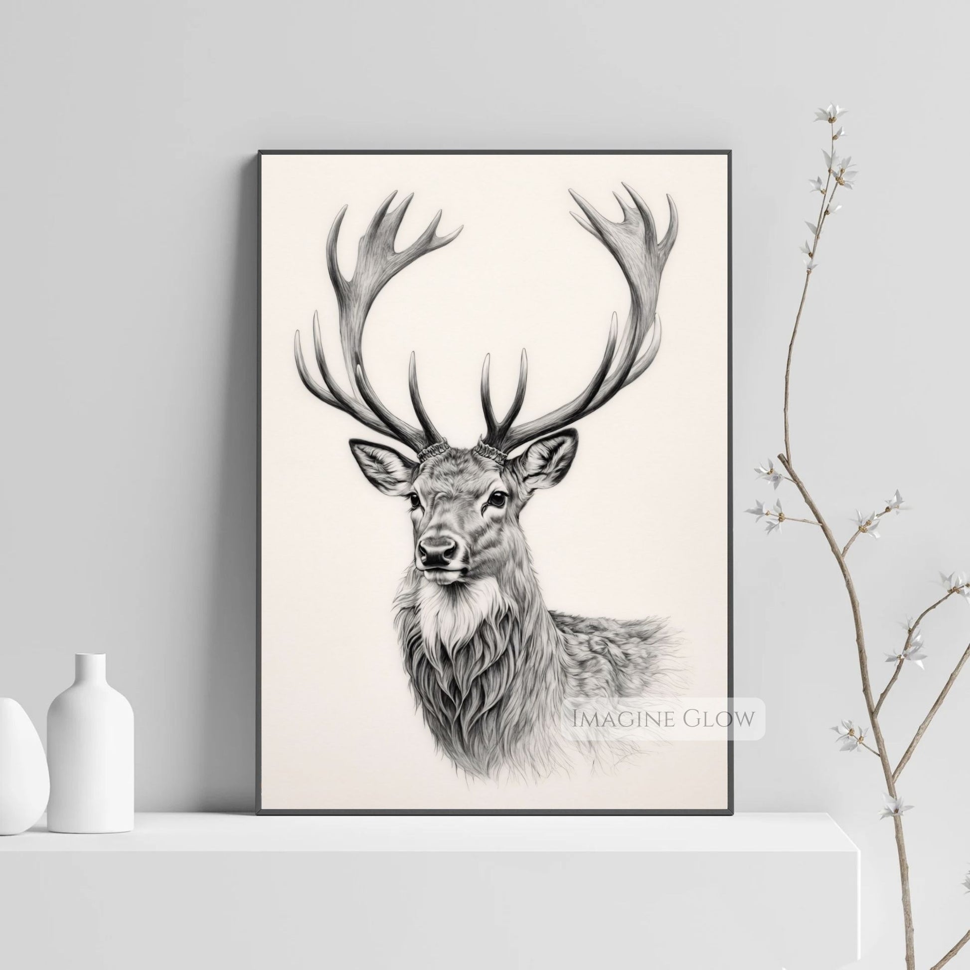 Printable wildlife art featuring a stag.