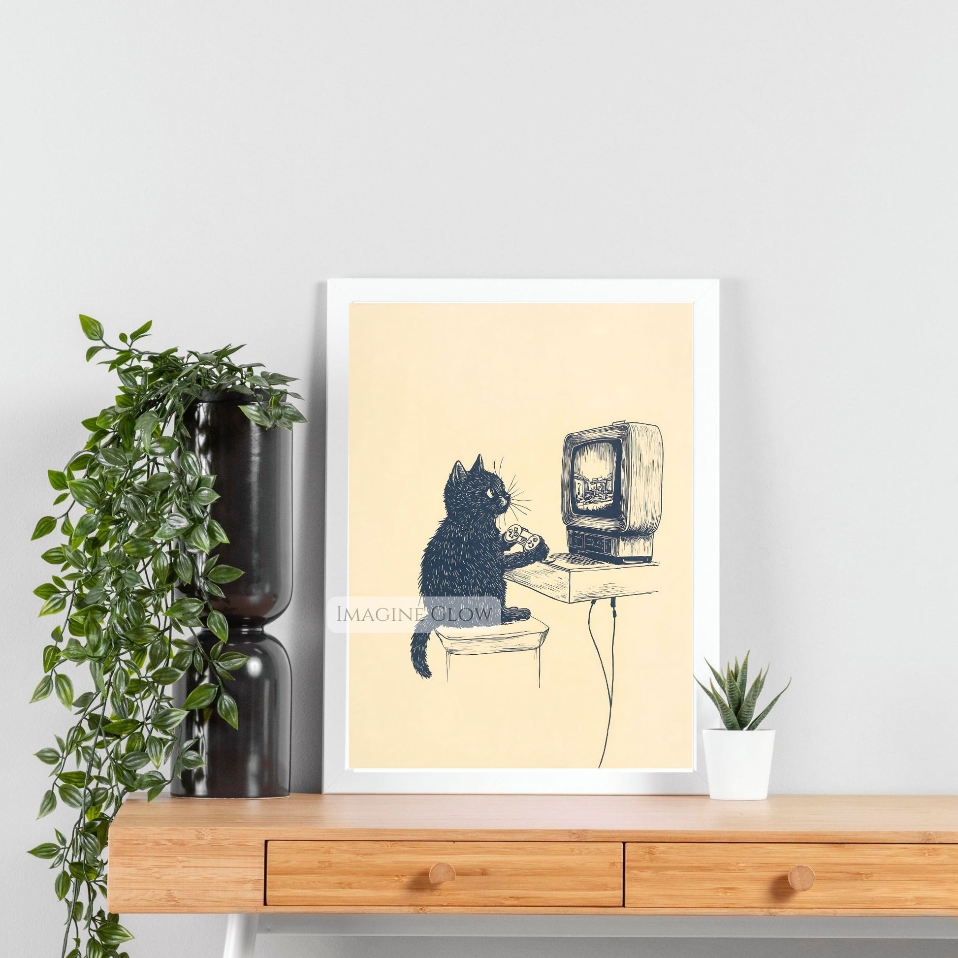90s-inspired black cat gamer poster wall art