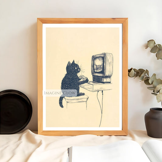 90s retro gaming cat poster for vintage room decor