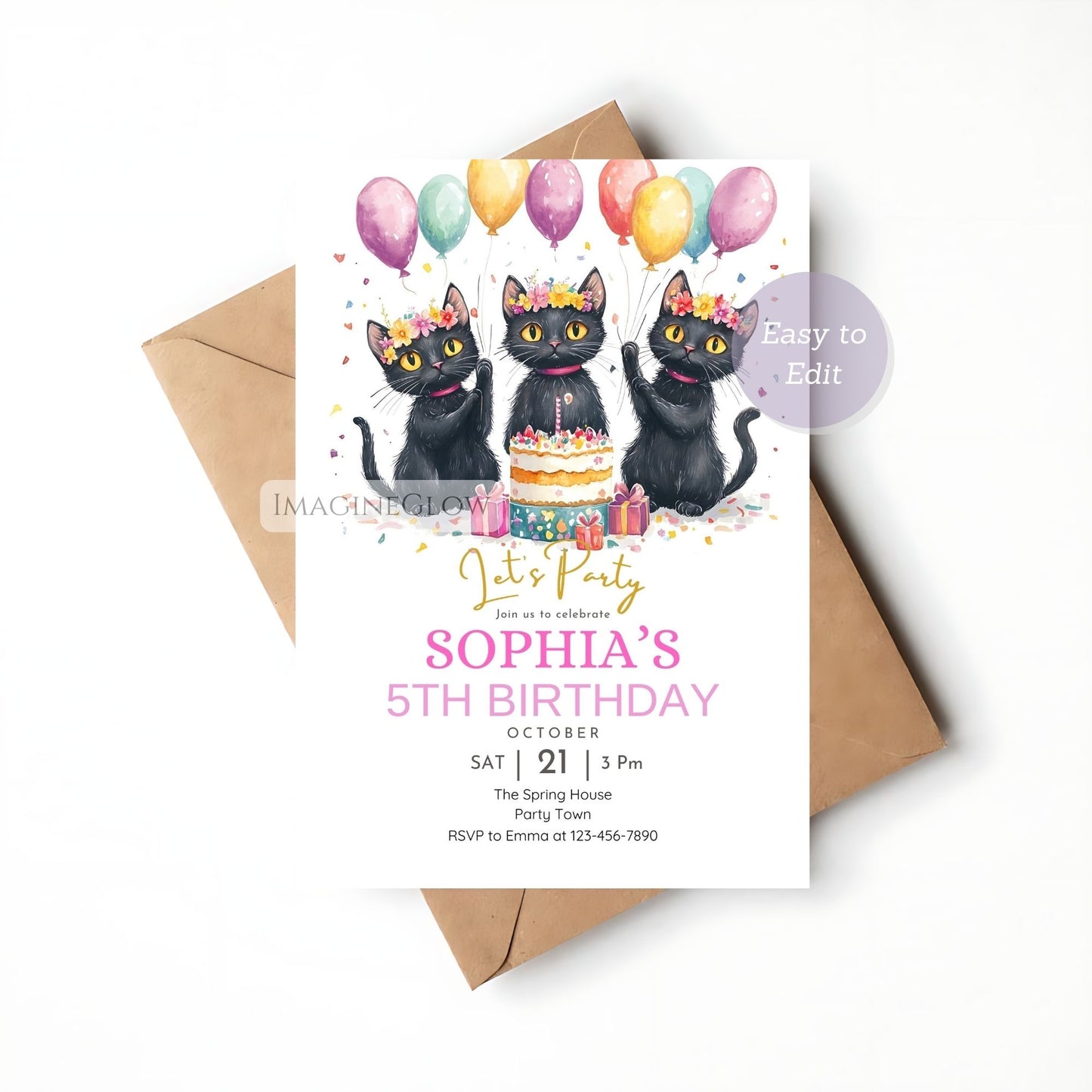 editable black cats birthday invitation
cat lovers birthday invite template