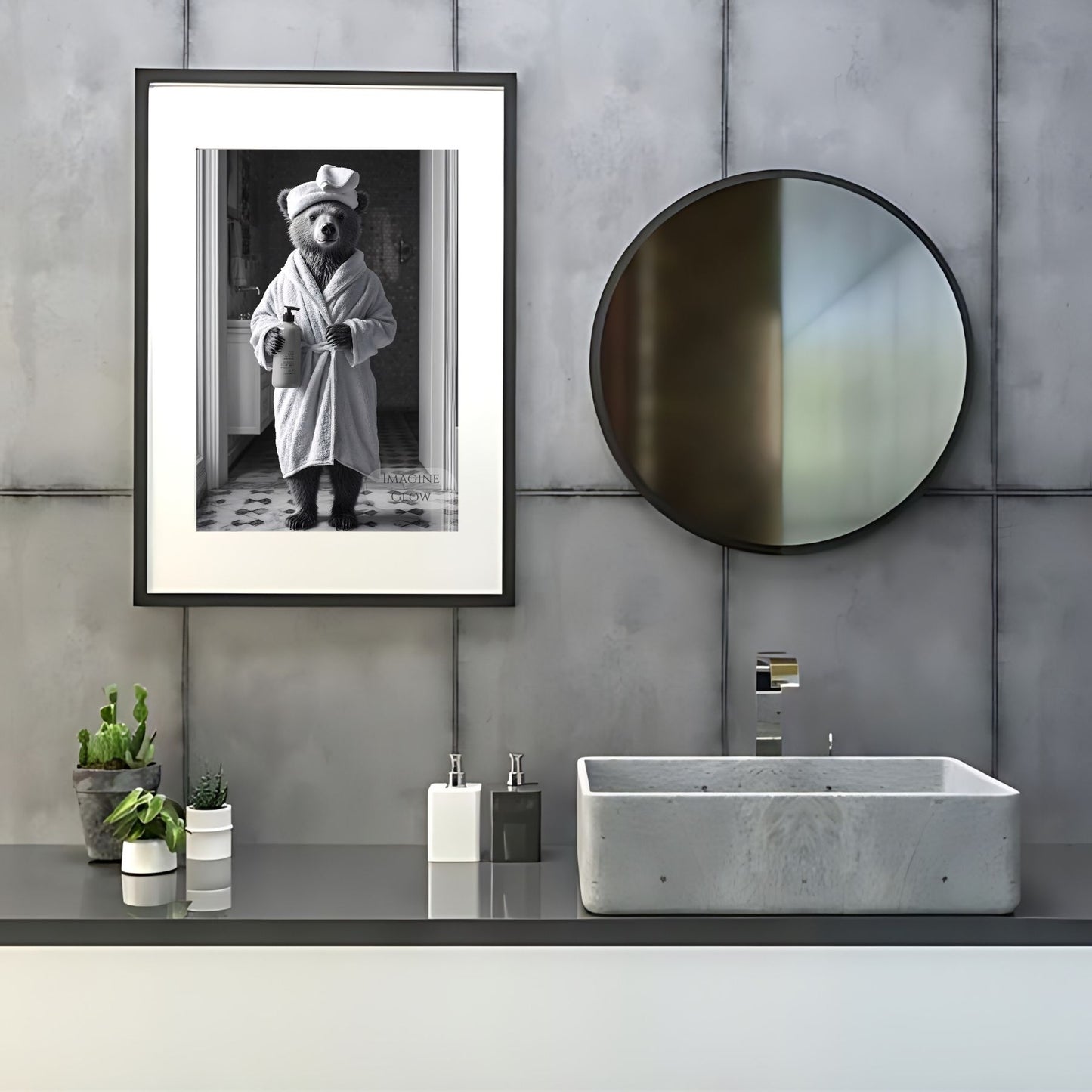 Funny bear-themed toilet poster for bathroom decor