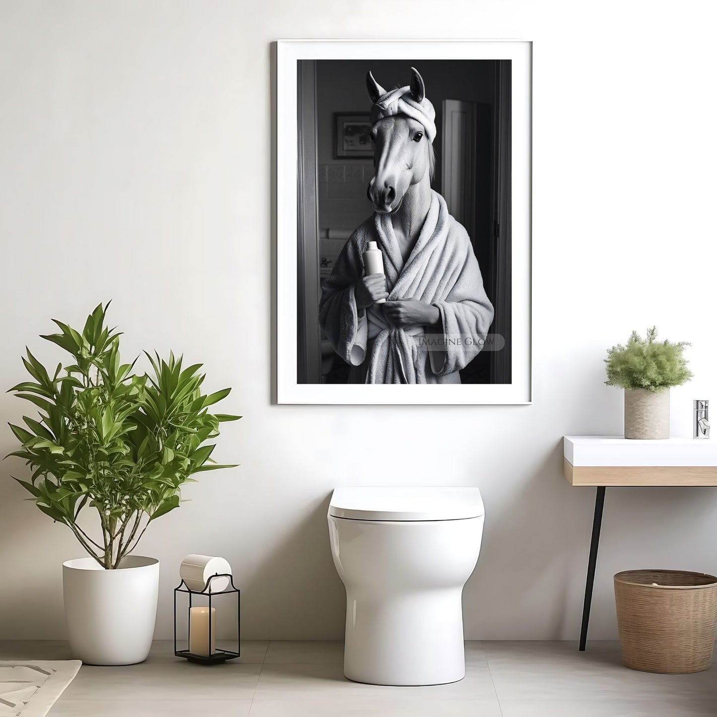 Black and white horse wall art for bathroom