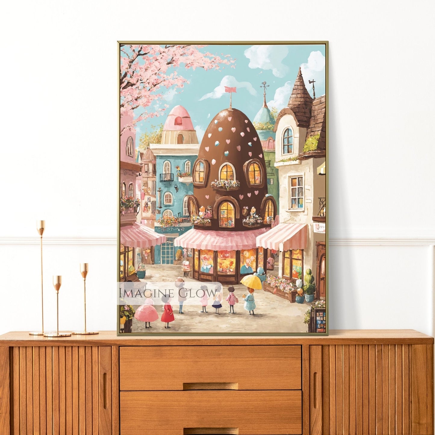 Picturesque Easter town scene with warm, vibrant colors