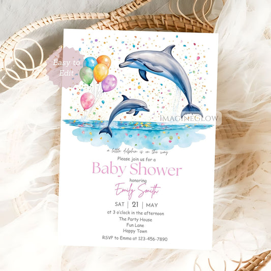 dolphin baby shower invitation
