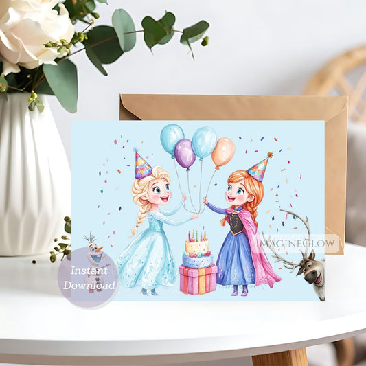 Blue Frozen birthday card with Elsa
Printable Frozen greeting card in blue