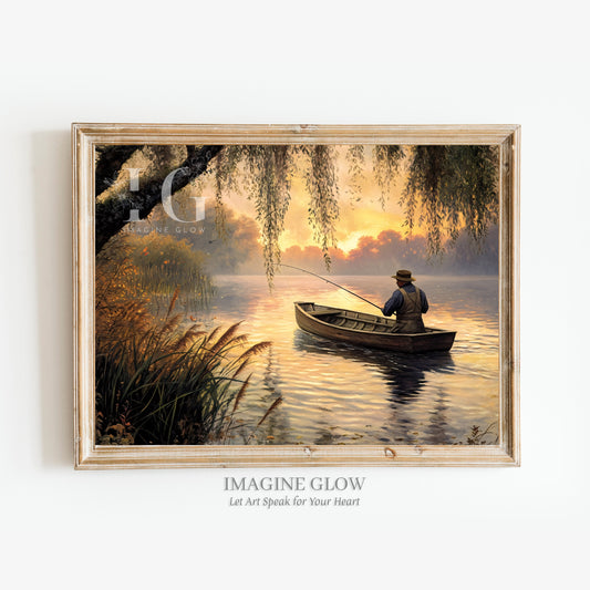 Boat fishing on a tranquil lake at sunset with warm reflections
Serene lake scene with boat fishing at sunset relaxing nature view
