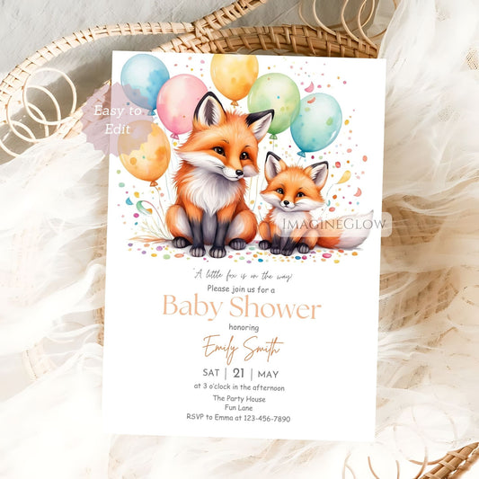 boho fox baby shower invitation