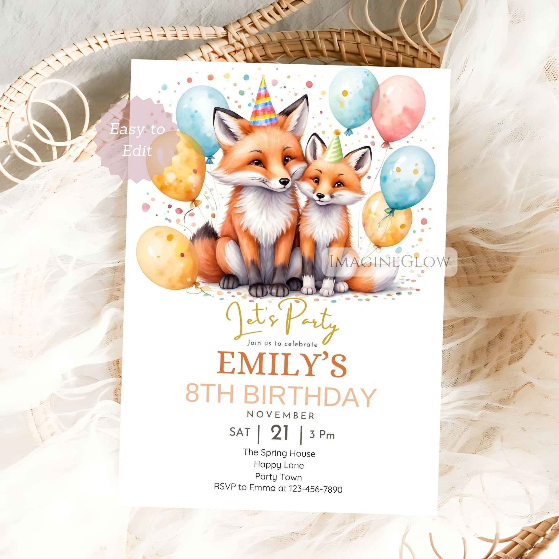 woodland fox birthday invite boho style
boho birthday invitation with woodland fox