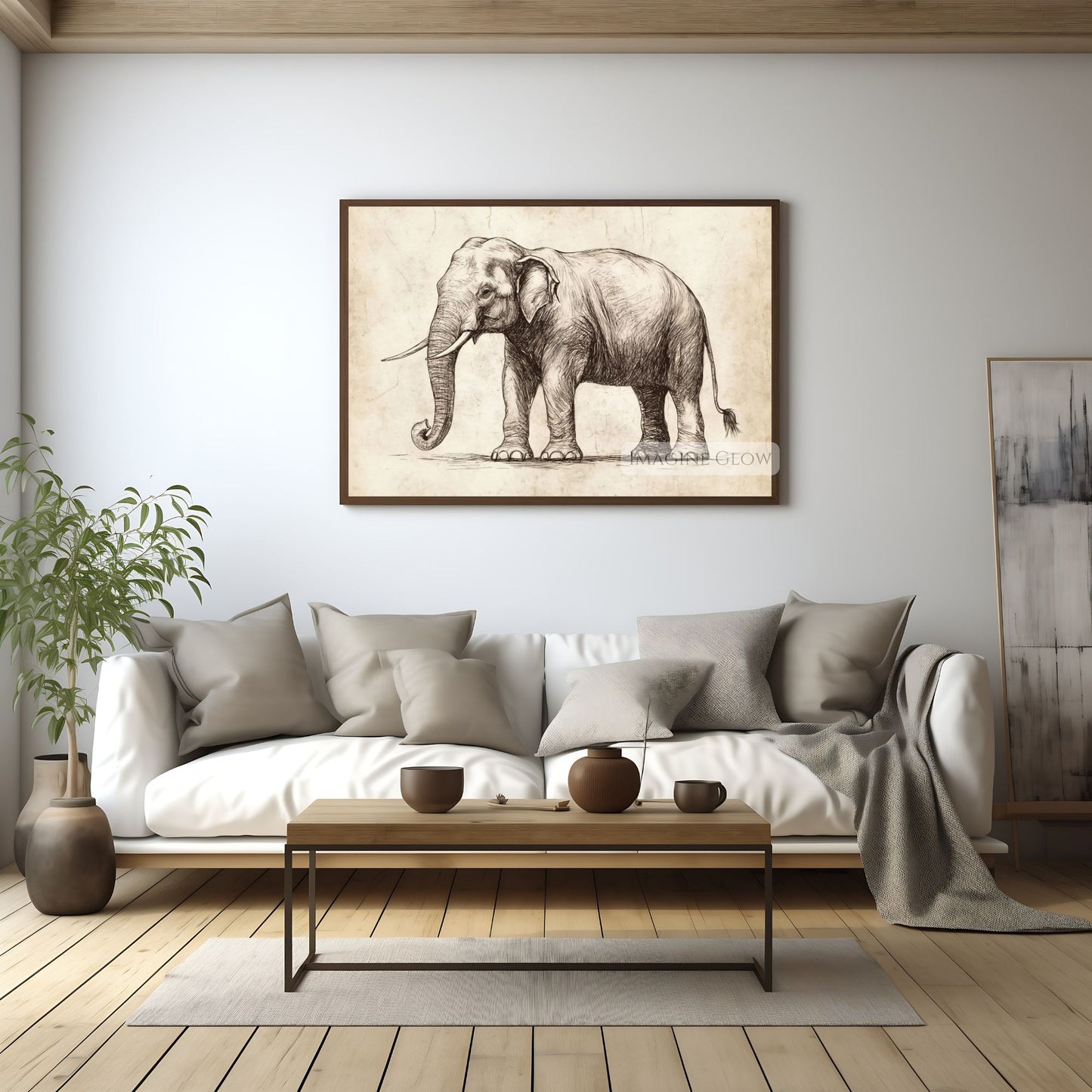 Antique-style elephant artwork for vintage lovers.