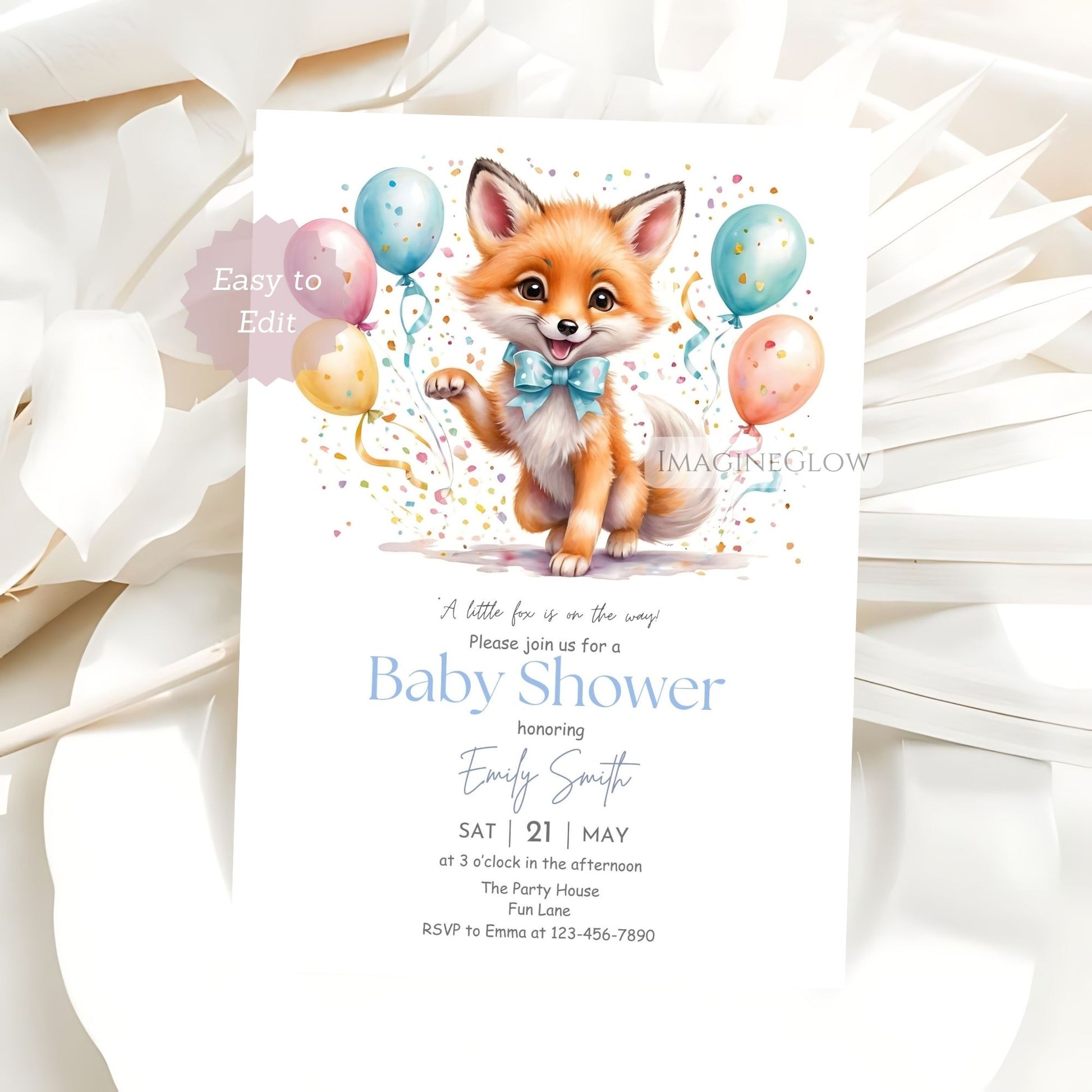 canva fox baby shower invitation