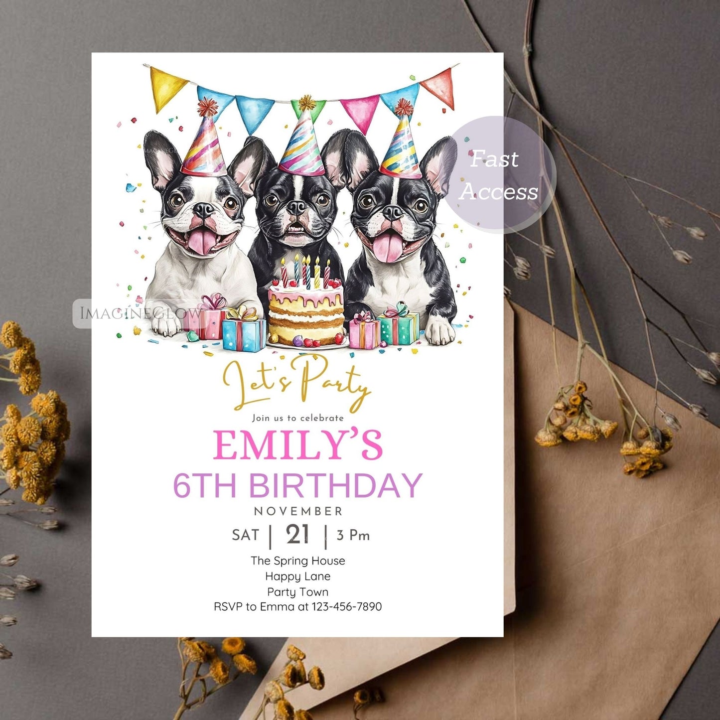 Printable Boston Terrier party invite for dog lovers.