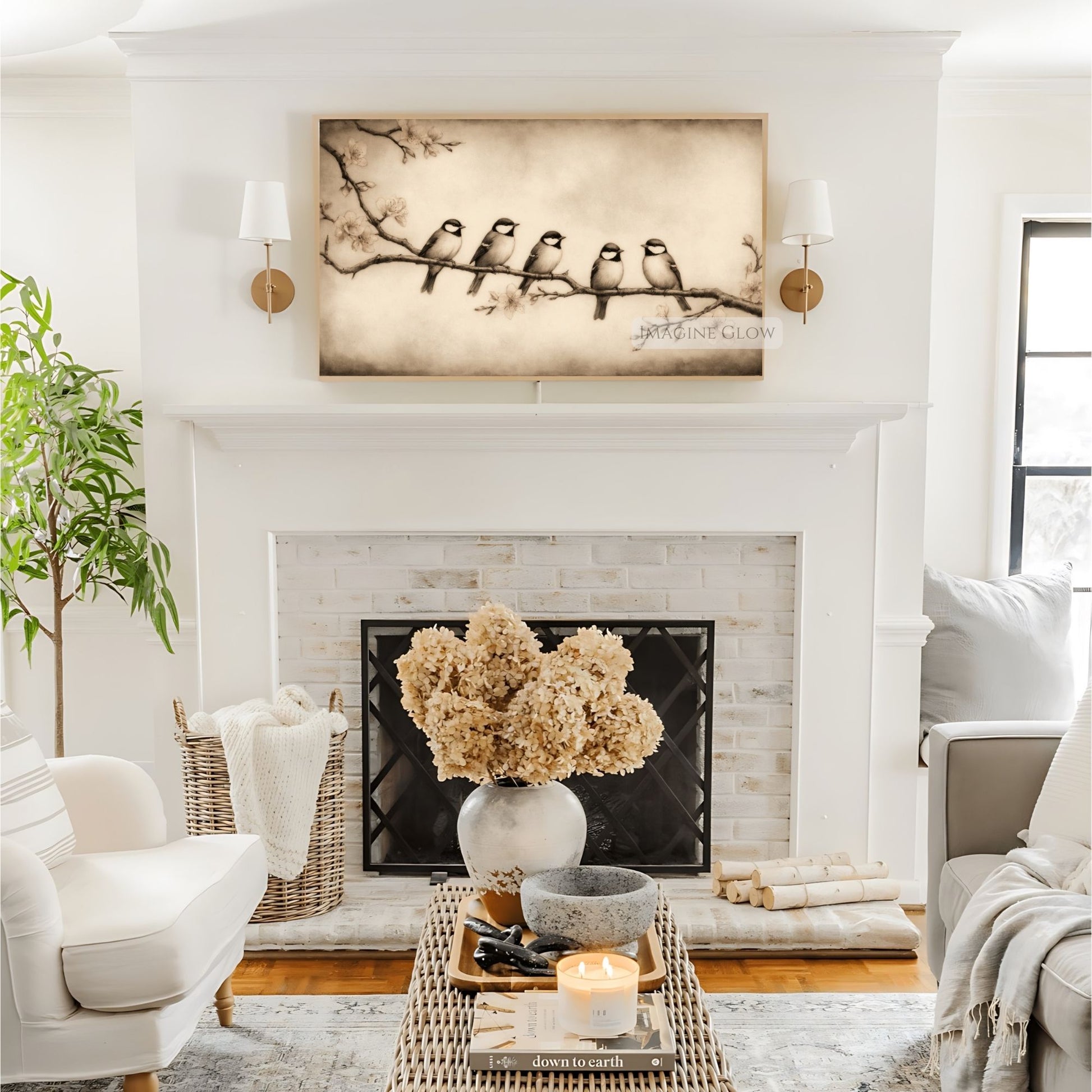 Vintage birds on a branch Frame TV art