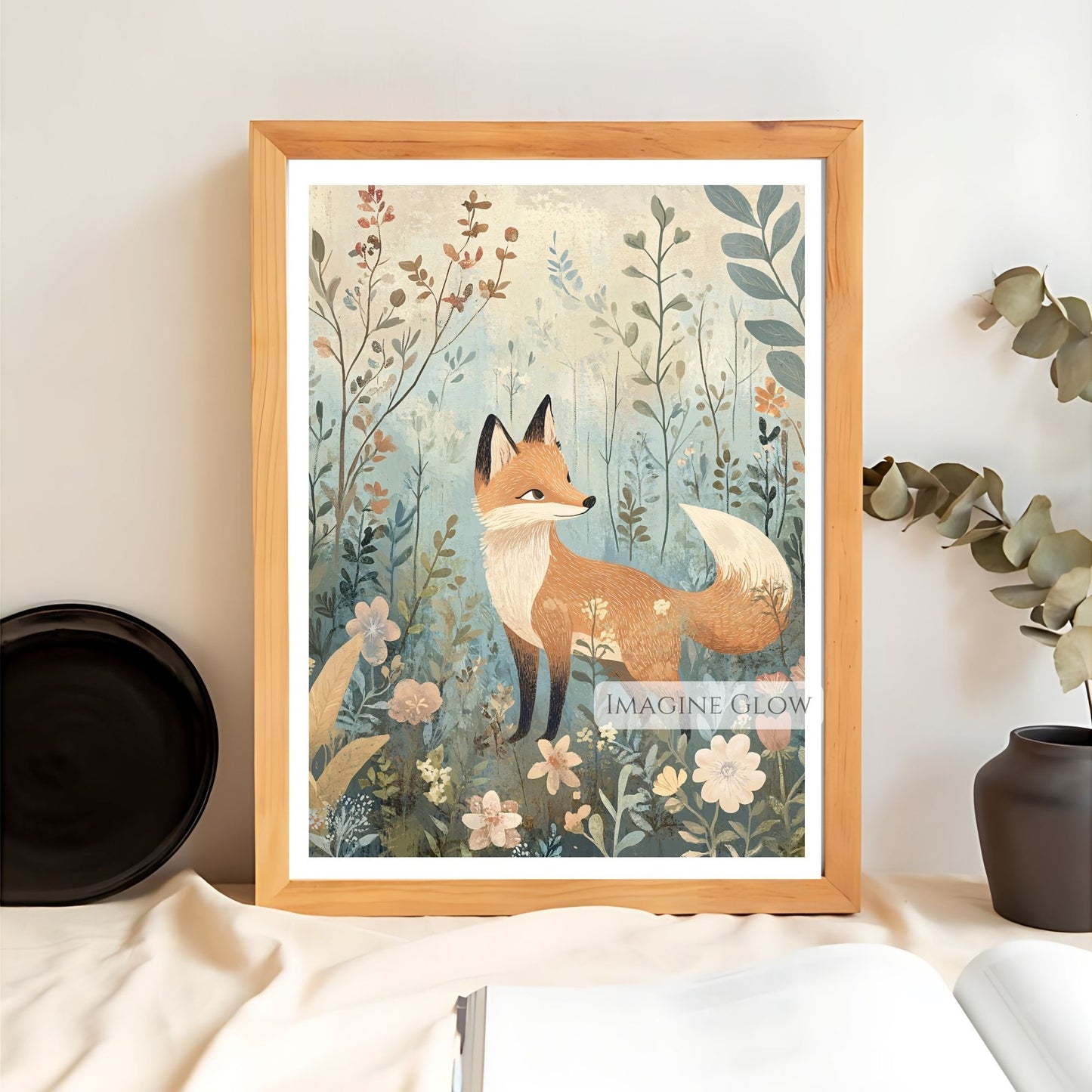 Fox with intricate floral details wall decor.