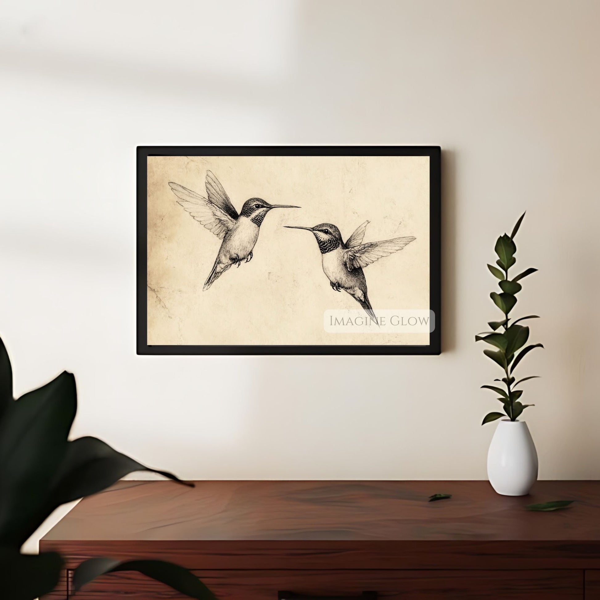 Delicate hand-drawn hummingbird pencil artwork